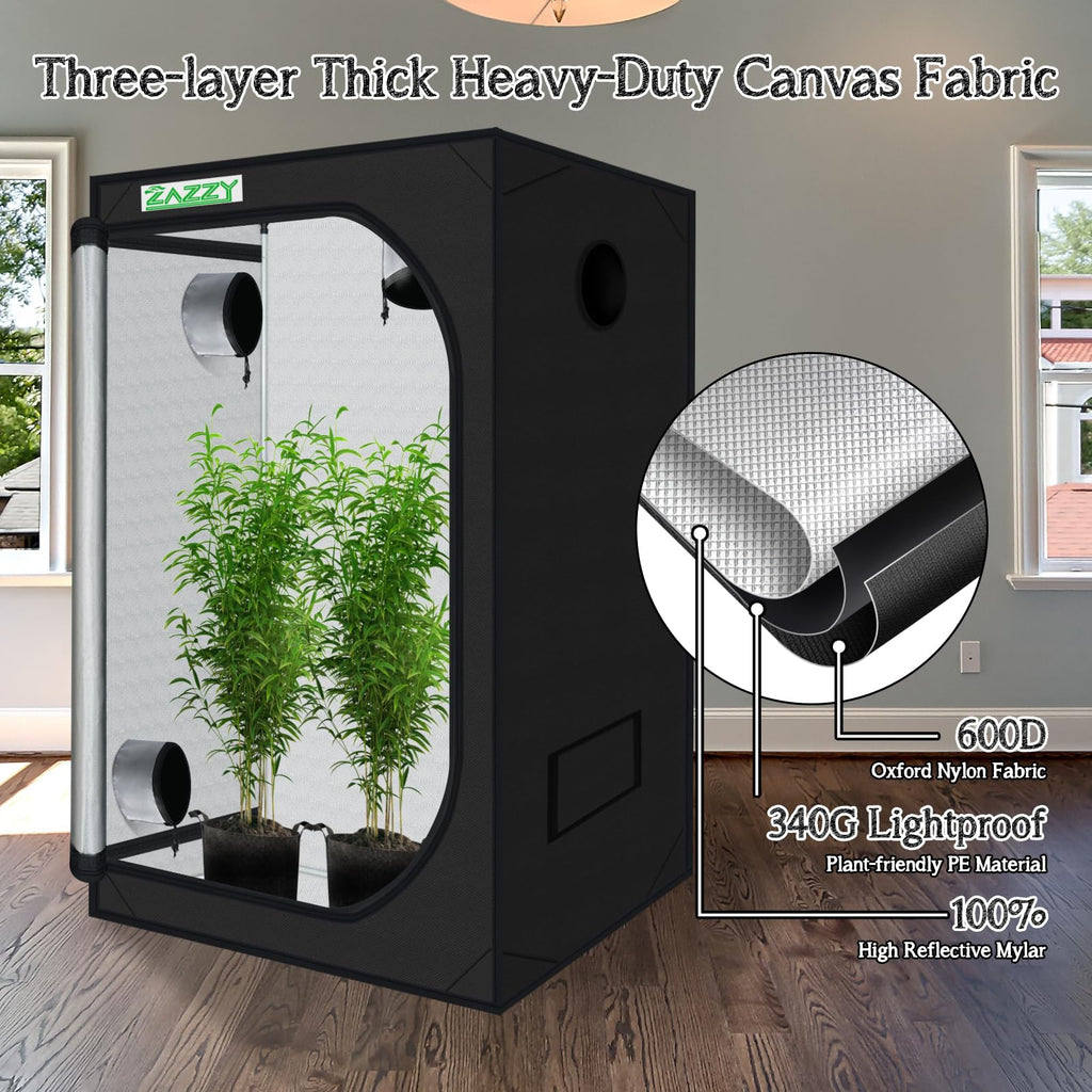 zazzy 3'X3' Grow Tent 32"x32"x63", High Reflective Mylar Growing Tent | Observation Window, Removable Floor Tray and Tool Bag for Planting Indoor Fruit Flower Veg