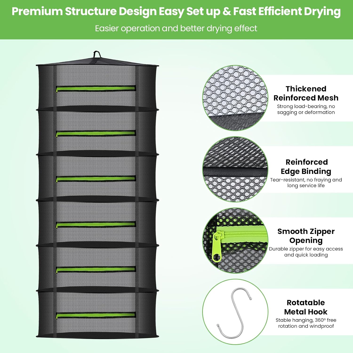 MEKOLIFE 6-Layer Herb Drying Rack with Collapsible Mesh Design | 23.62 Inch Hanging Drying Rack with Zipper and Garden Pruning Shears - Versatile Plant Drying Solution