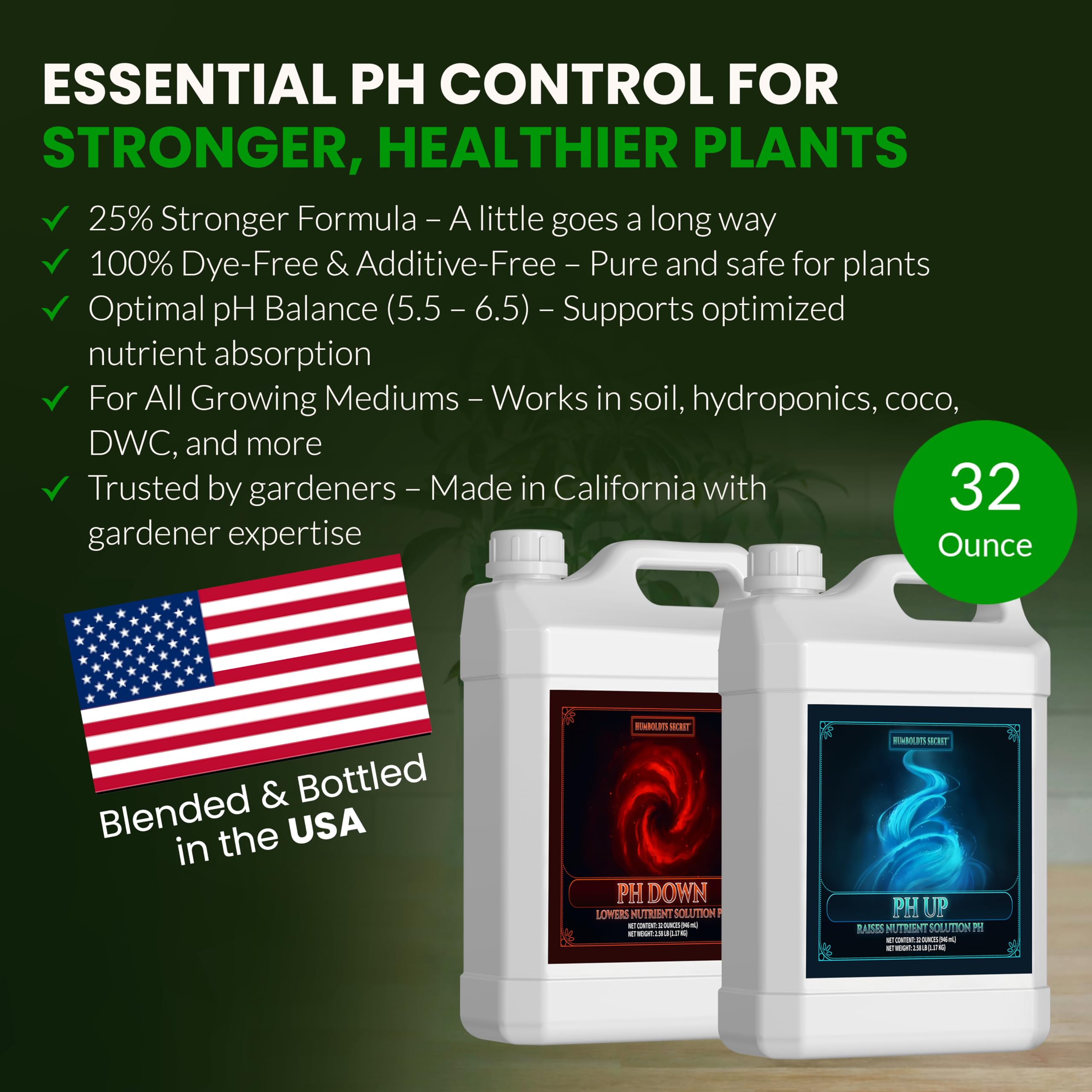 Humboldts Secret pH Up and pH Down Control Kit | Liquid Nutrient Solution Balancer for Plants | for Soil, Hydroponic, Coco, and DWC Systems | Supports Nutrient Absorption and Growth | 8 Ounce