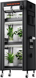 Spider Farmer 4 Tier Mini Greenhouse Plant Shelf with Grow Lights Indoor | 60W Full Spectrum LED Grow Lights, Grow Tent Cover with Visual Curtain and Blackout Curtain, Waterproof Trays, Movable Wheels