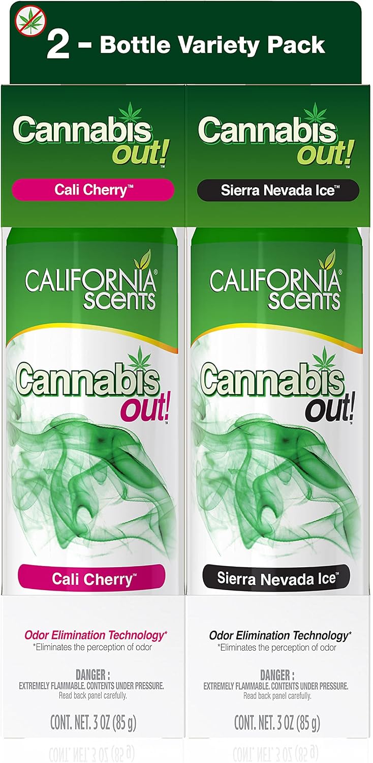 Car Air Freshener Cannabis Out Spray by California Scents, Cannabis Odor Eliminator Variety Pack, 3 Oz Each, 2 Pack