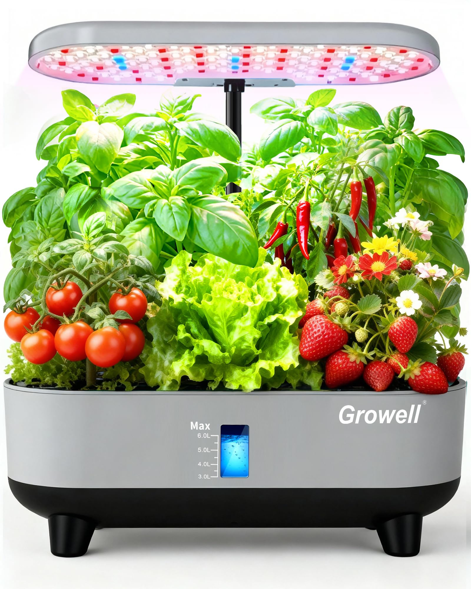 Growell 16 Pods Hydroponics Growing System Kit with 3 Light Modes & 2 Timer | Smart Water Circulation, LED Grow Light, 8L Large Water Tank, Coutertop, Indoor Herb Garden, Perfect Gardening Gifts, Black
