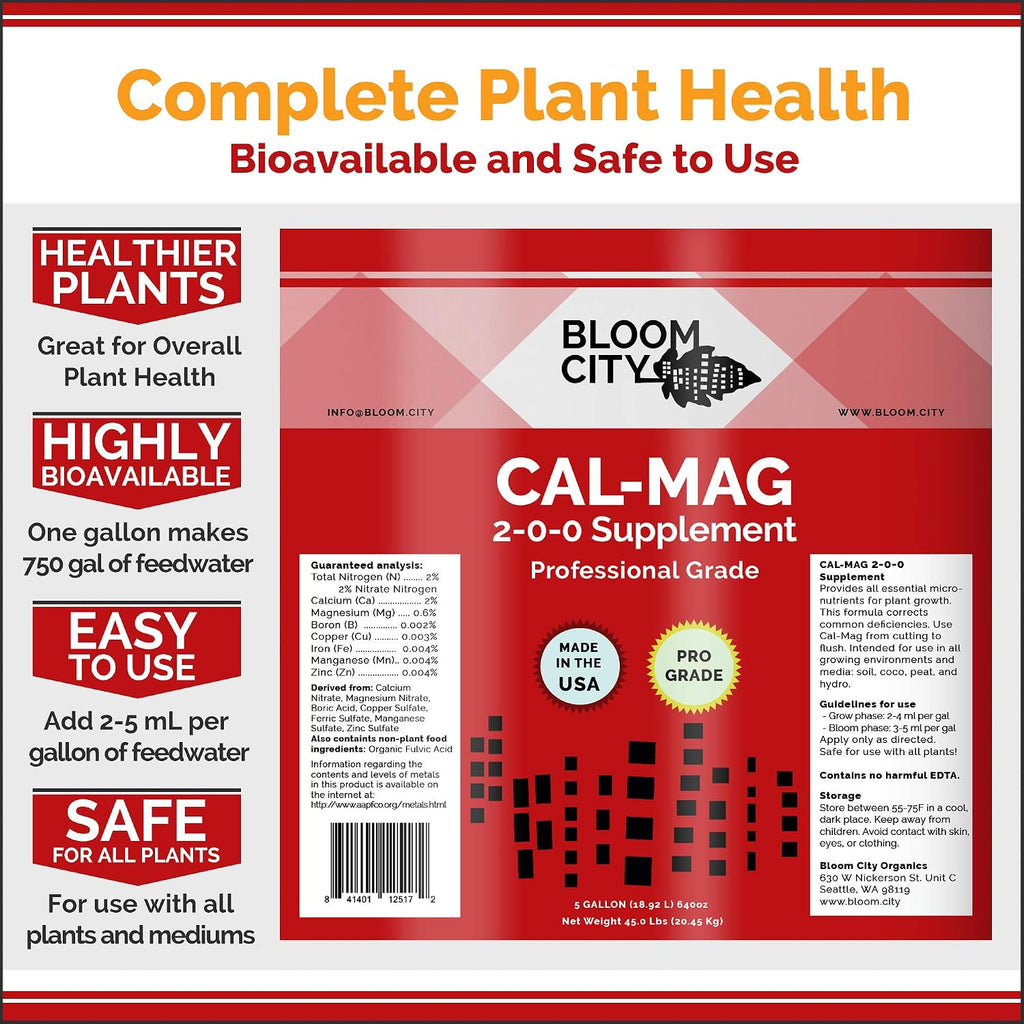 Bloom City Professional Grade Ultra Pure Cal-Mag Fertilizer, (32 oz) | Helps Reduce Blossom End Rot, Corrects Deficiencies, Boost Calcium Uptake, Made for Hydro & Soil, Supports Tomatoes & Peppers