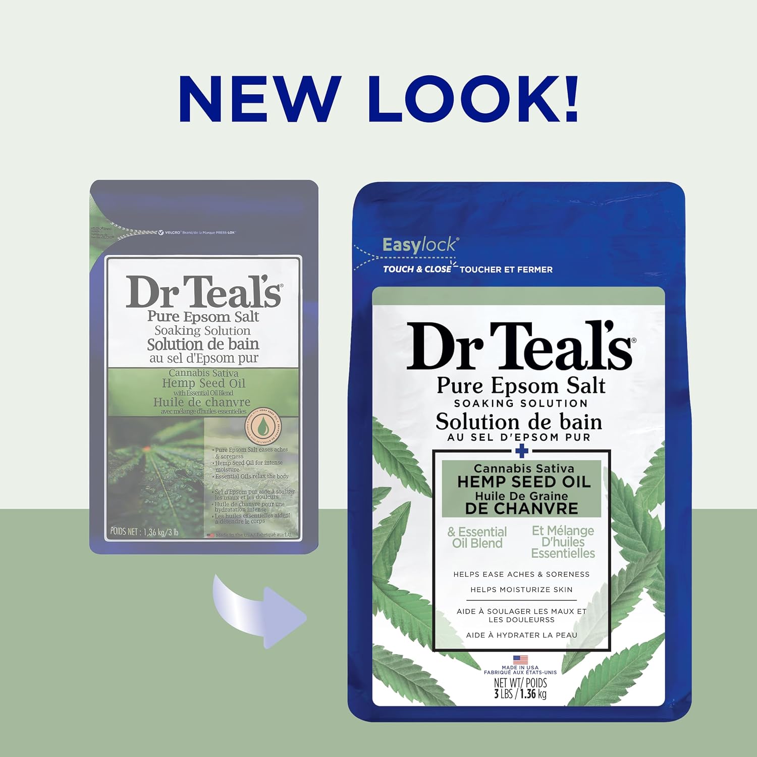Dr Teal's Pure Epsom Magnesium Salt Soak, Cannabis Sativa Hemp Seed Oil, 3 lb