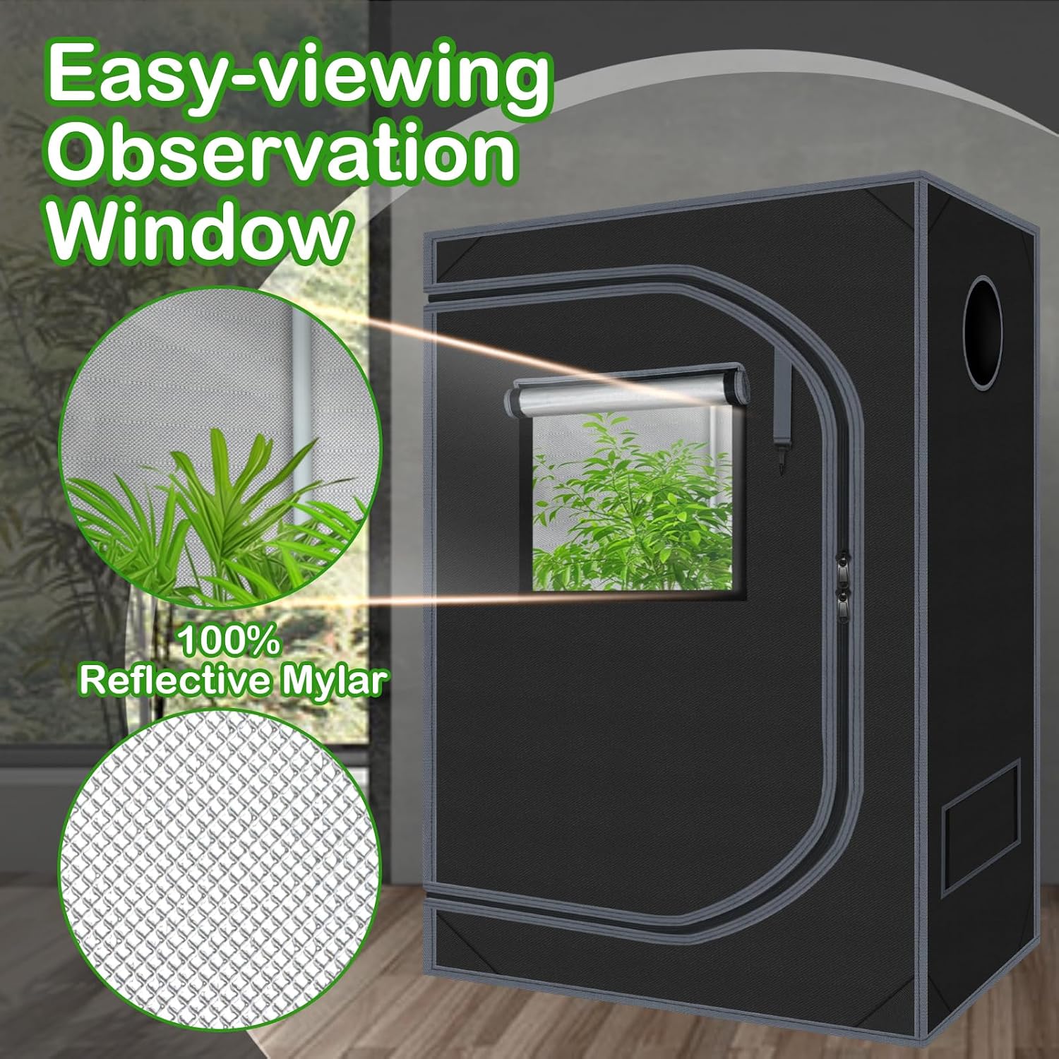 4x2 Grow Tent Plant Tent 600D Mylar Hydroponic 48"x24"x60" Grow Tent | 100% Reflective Mylar Interior, Easy-view Window,Heavy-Duty Zippers, Sturdy Frame,Removable Floor Tray for Indoor Plant