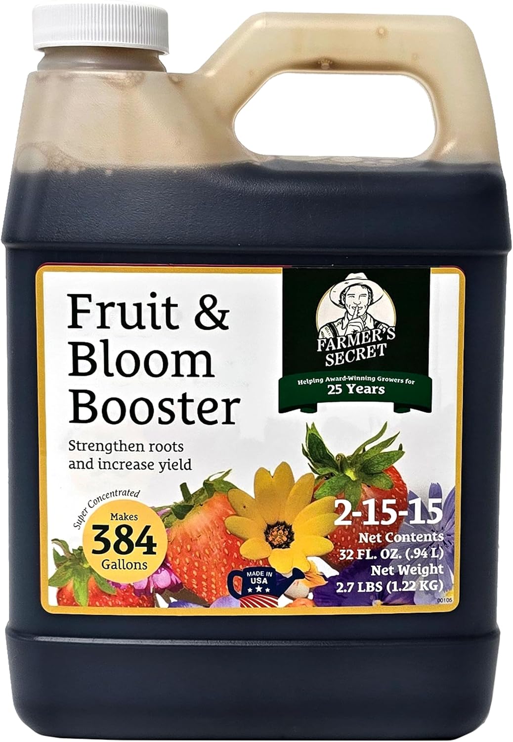 Farmer’s Secret Fruit & Bloom Booster Fertilizer - Super Concentrated - Boosts Flowering and Yield on All Varieties of Fruits, Vegetables and Flowers (32oz)