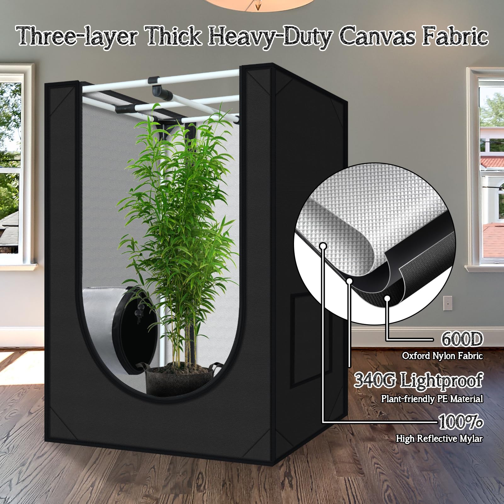 zazzy 3'X3' Grow Tent 32"x32"x63", High Reflective Mylar Growing Tent | Observation Window, Removable Floor Tray and Tool Bag for Planting Indoor Fruit Flower Veg