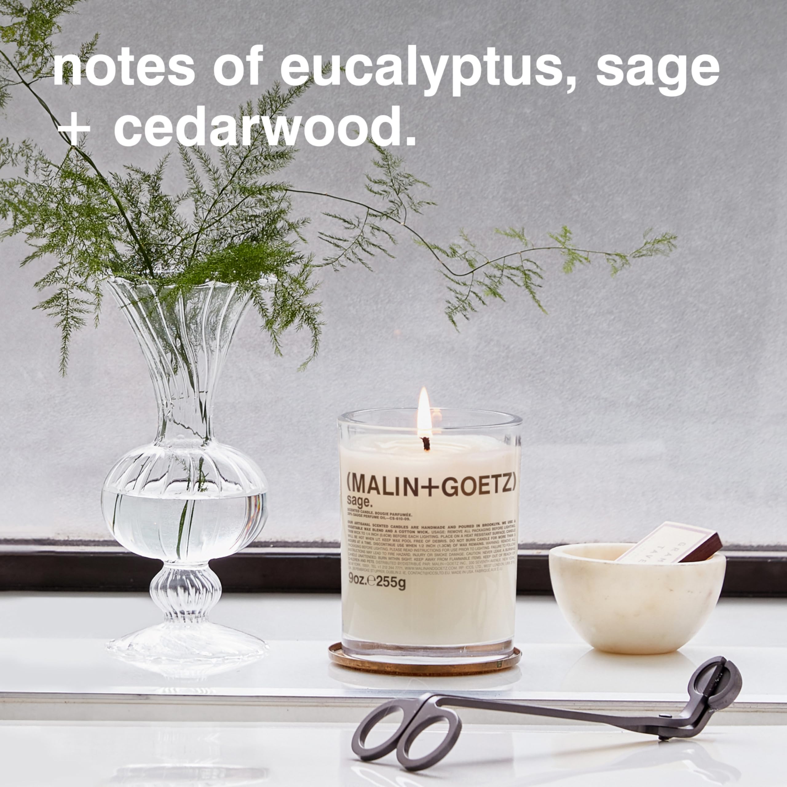 MALIN+GOETZ 9oz Scented Candle | Hand-Poured Soy Wax with Unique Fragrance Blends | Clean-Burning, Vegan & Cruelty-Free | Bergamot, Sage, Otto, Tomato, Strawberry, Cannabis, Dark Rum & Leather