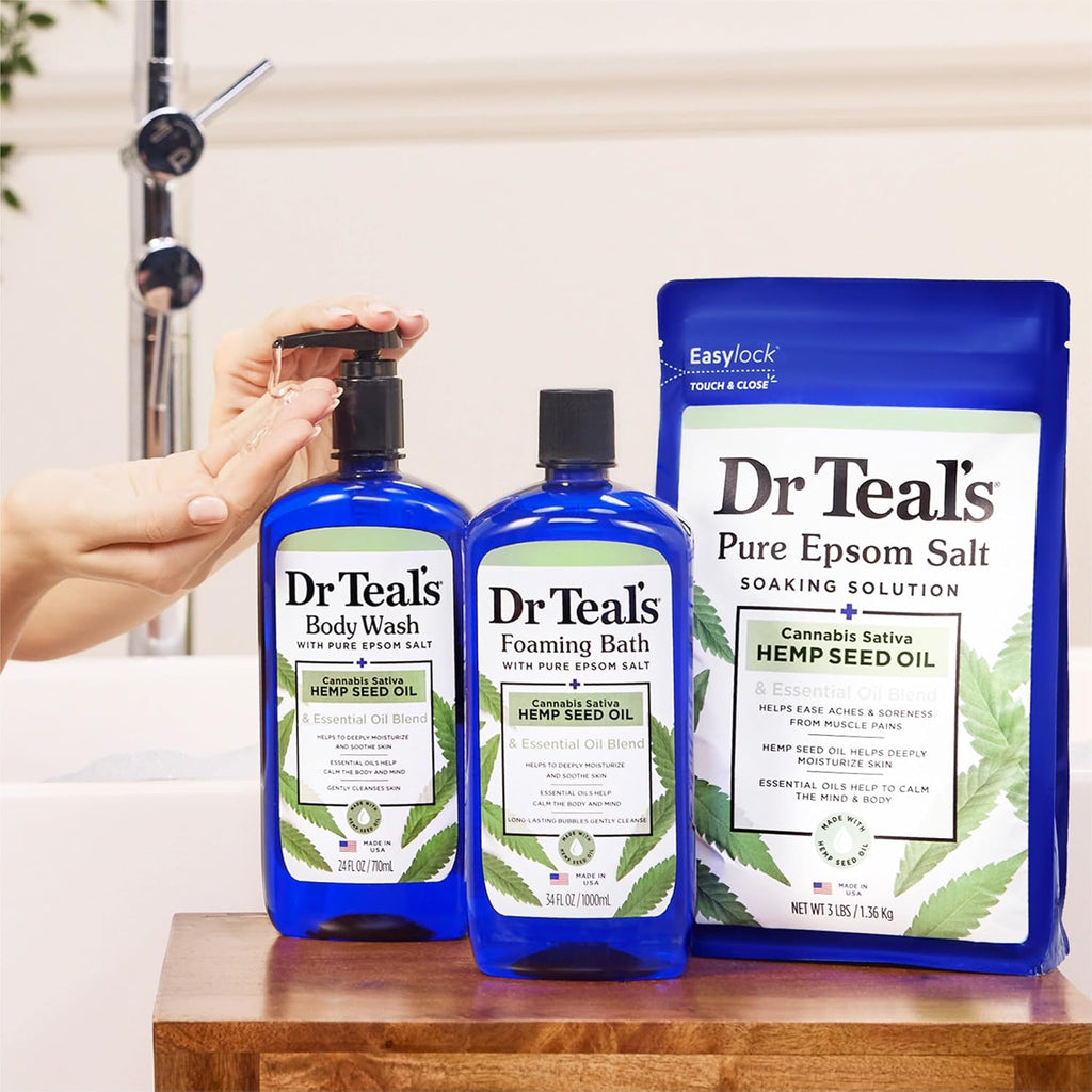 Dr Teal's Body Wash with Pure Epsom Salt, Cannabis Sativa Hemp Seed Oil, 24 fl oz (Pack of 2)