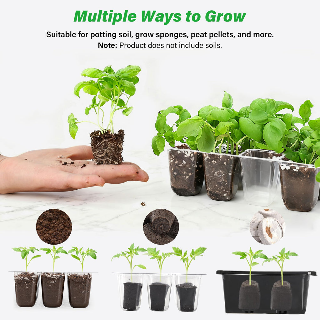 10-Pack Seed Starter Trays, Tall Dome, Base, 12-Cell Tray, Clear | 10 Seedling Kits with Tall Domes for Large Seed Starting. Adjustable Vents, Clear Trays & Heat Mat Compatibility, Indoor Use