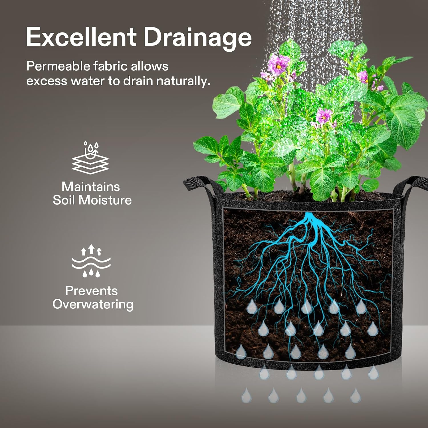 VIVOSUN 5-Pack 3 Gallon Plant Grow Bags Heavy Duty Thickened Nonwoven Fabric Pots with Handles | 300G Thickened Nonwoven Fabric, Excellent Drainage, Healthy Root Growth, BPA-Free, Reusable