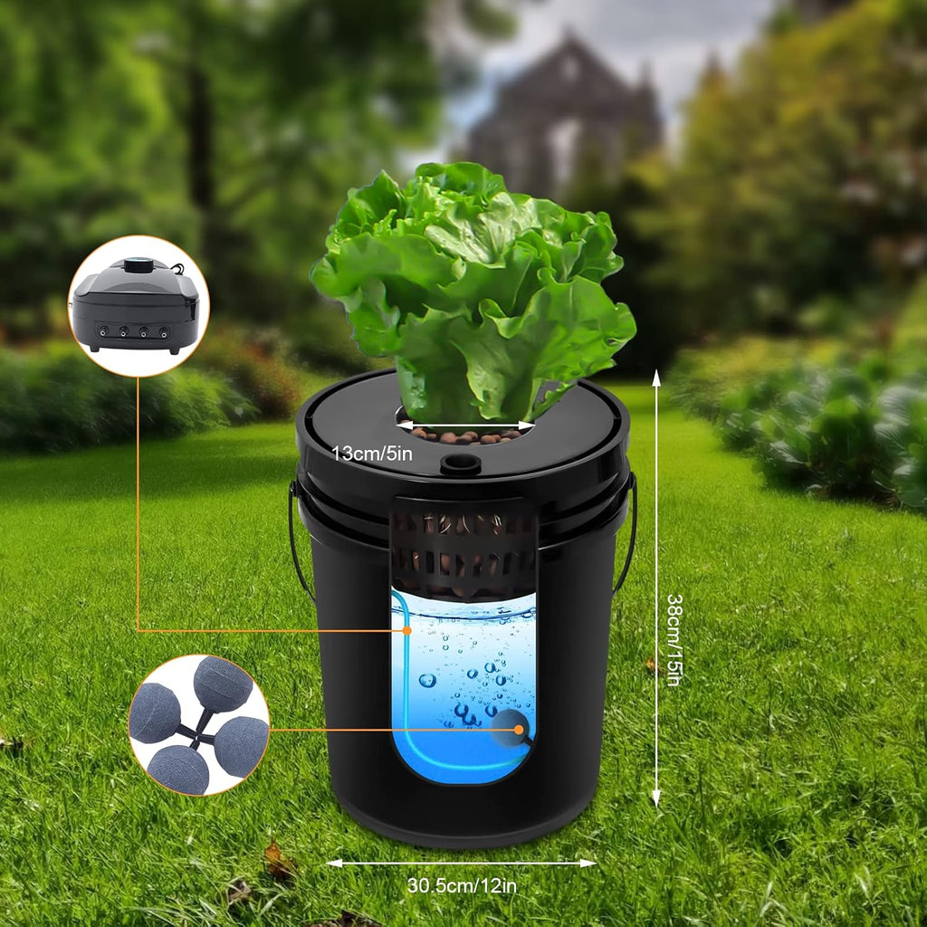 DWC Hydroponic Growing System, 5-Gallon Deep Water Culture, Deep Culture Growing Kit with 5 Buckets, Pump, Air Stone and Water Level Device, for Indoor/Outdoor Leafy Vegetables