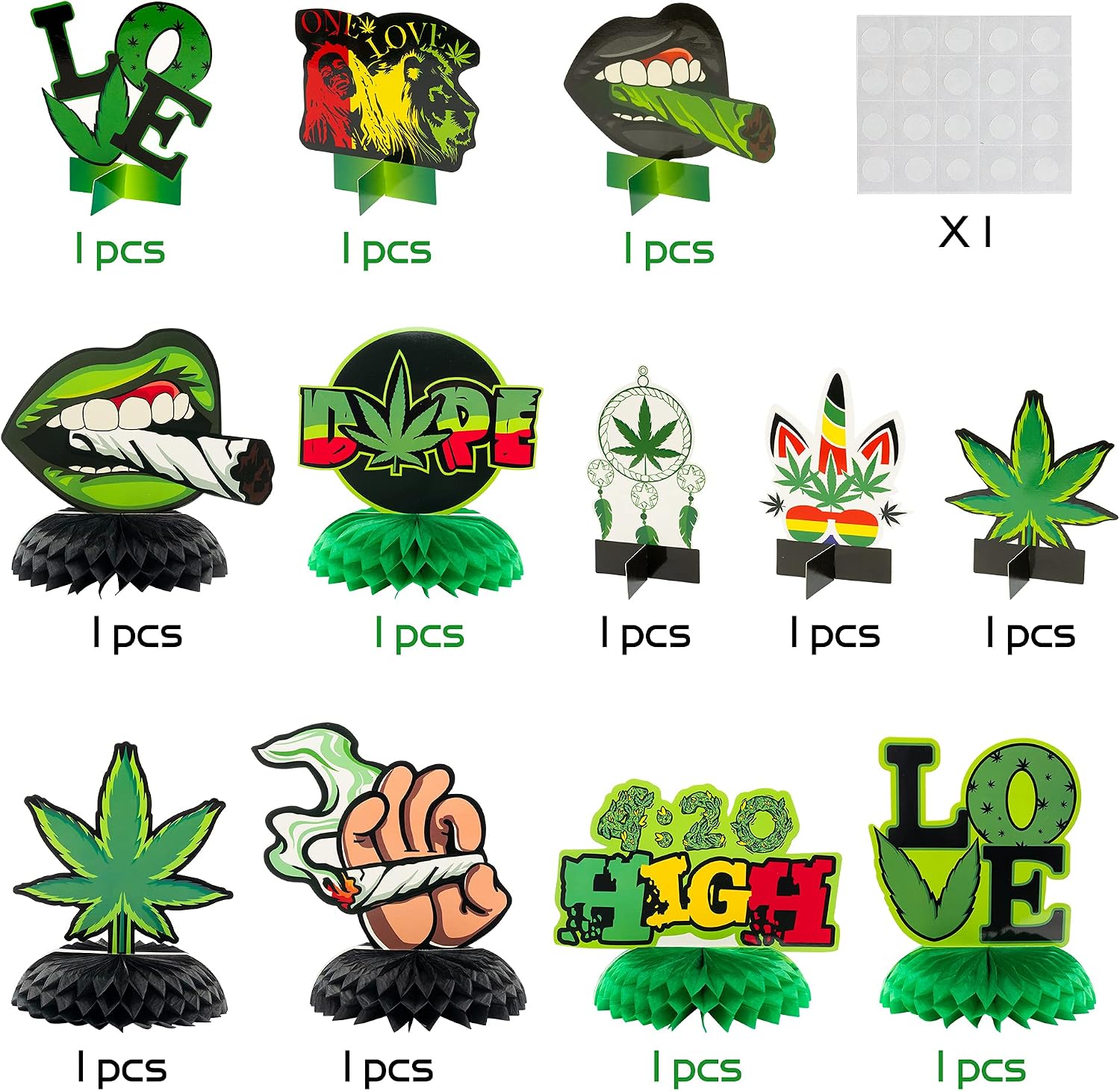12Pcs Weed Themed Honeycomb Centerpieces Table Toppers Smoking Marijuana Green Pot Leaves Cannabis Stoner 420 Have a Dope Birthday Party Decorations Supplies Photo Booth Props for Adults