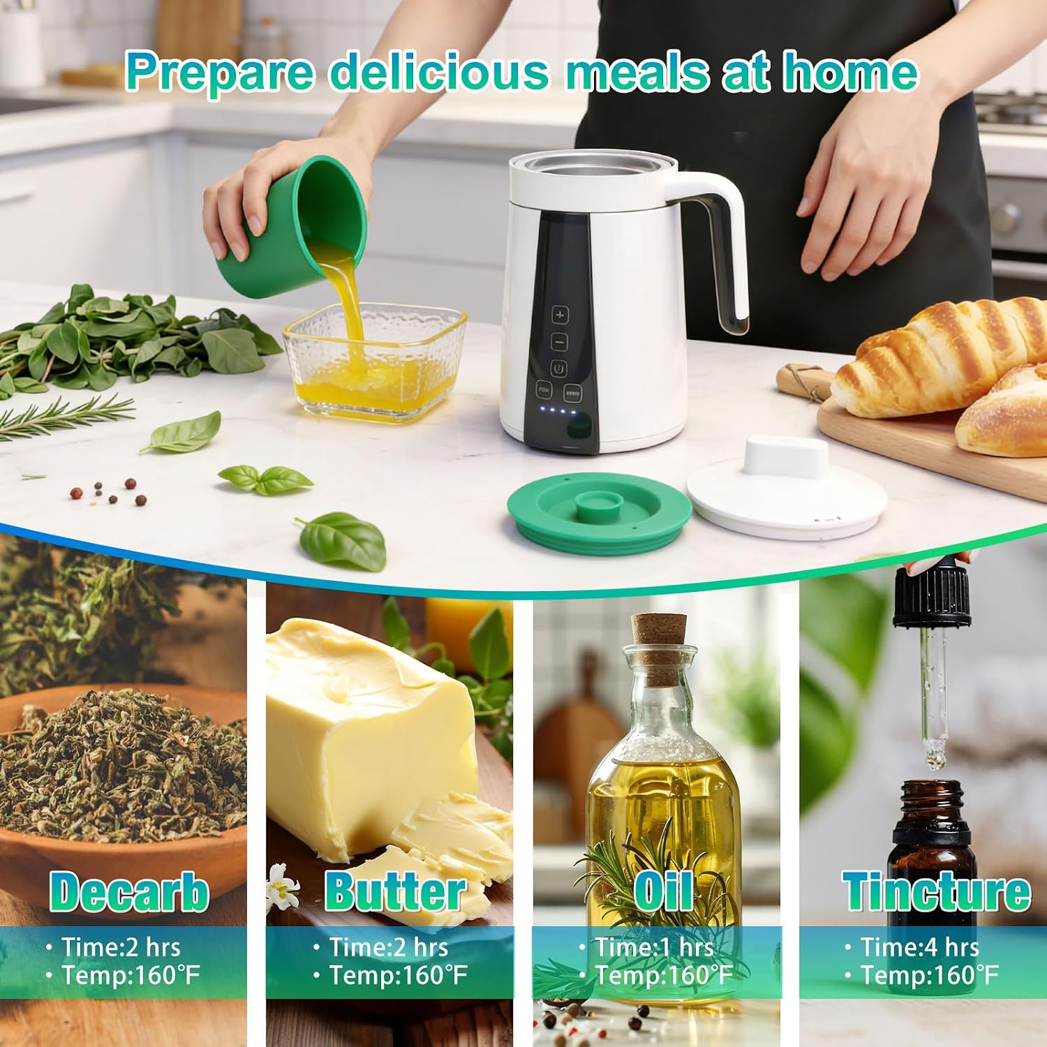 Herbal Decarboxylator Oil Infuser Machine Butter Infusion Maker | Portable 2 in 1 Herb Botanical Extractor, Tincture Maker Simple Operation, Adjustable Modes, for Homemade Flavored Edibles