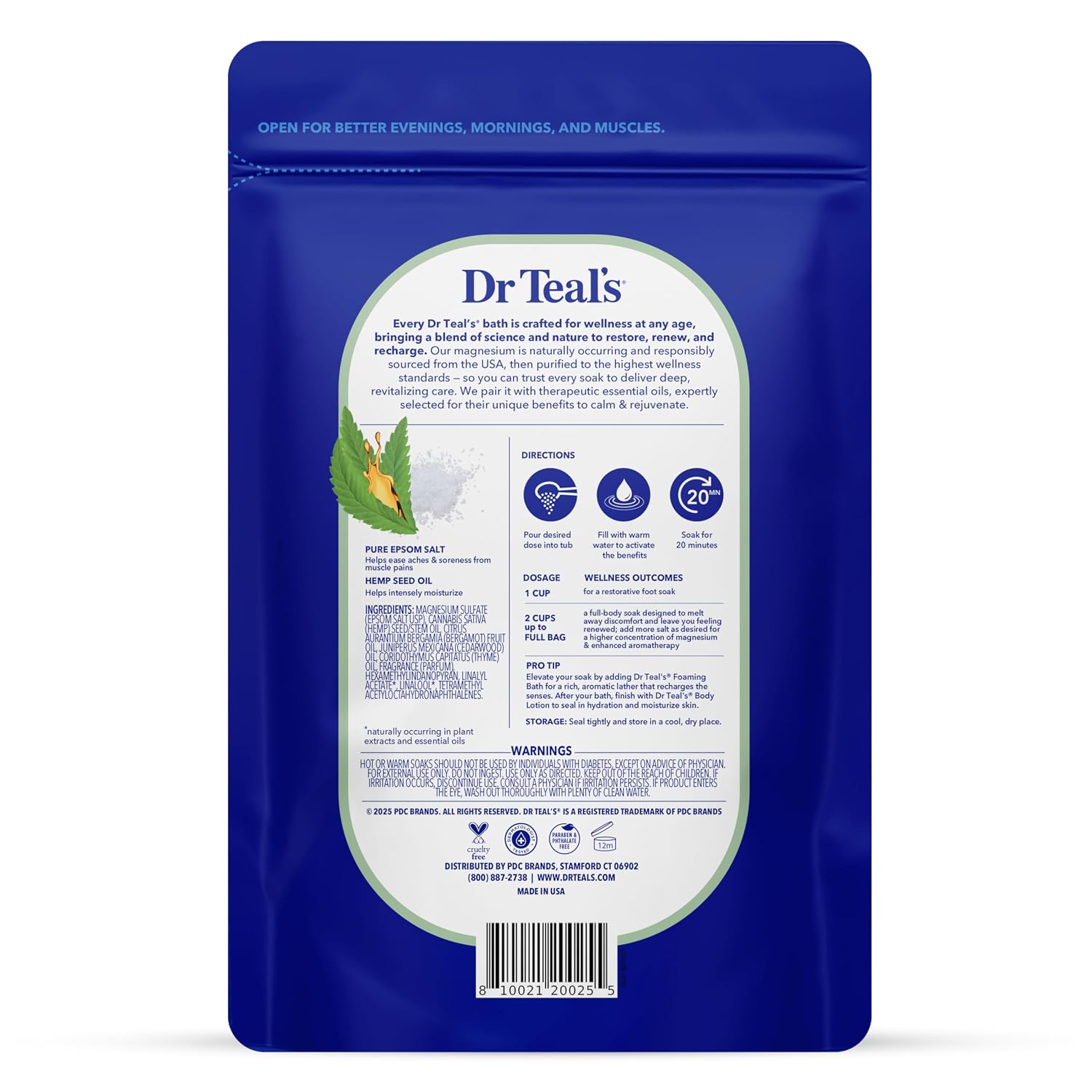 Dr Teal's Pure Epsom Salt, Cannabis Sativa Hemp Seed Oil, 3 lb (Pack of 4)