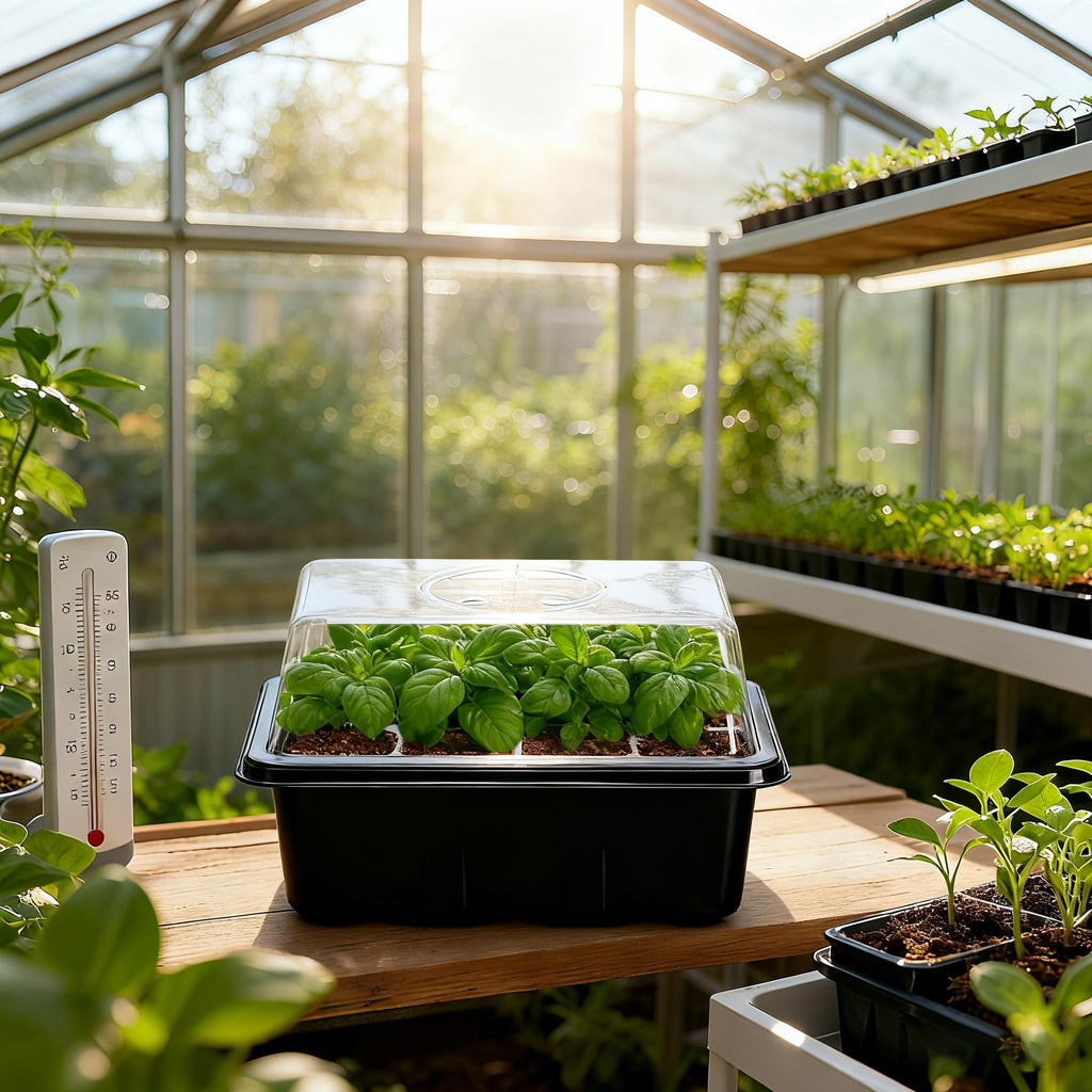 10-Pack Seed Starter Trays, Tall Dome, Base, 12-Cell Tray, Clear | 10 Seedling Kits with Tall Domes for Large Seed Starting. Adjustable Vents, Clear Trays & Heat Mat Compatibility, Indoor Use