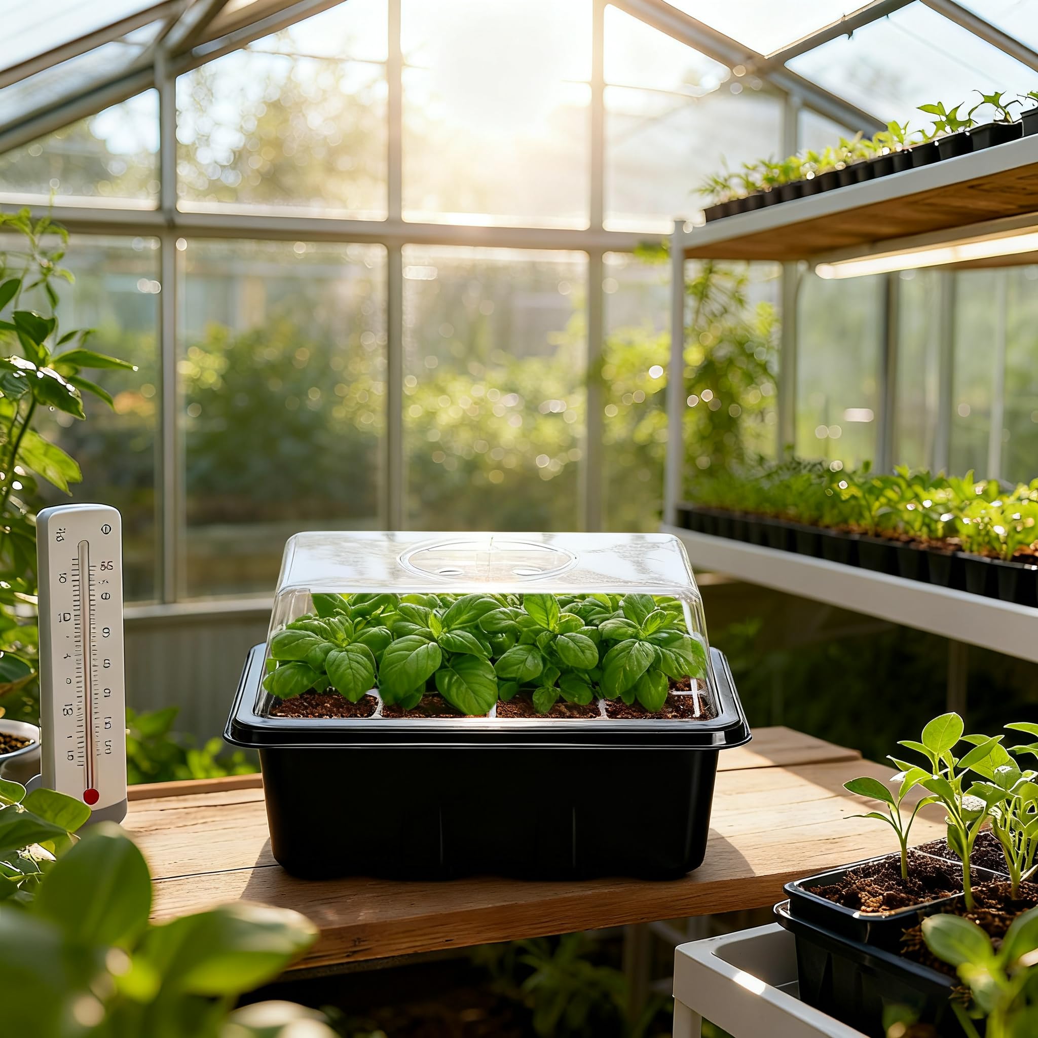 10-Pack Seed Starter Trays, Tall Dome, Base, 12-Cell Tray, Clear | 10 Seedling Kits with Tall Domes for Large Seed Starting. Adjustable Vents, Clear Trays & Heat Mat Compatibility, Indoor Use