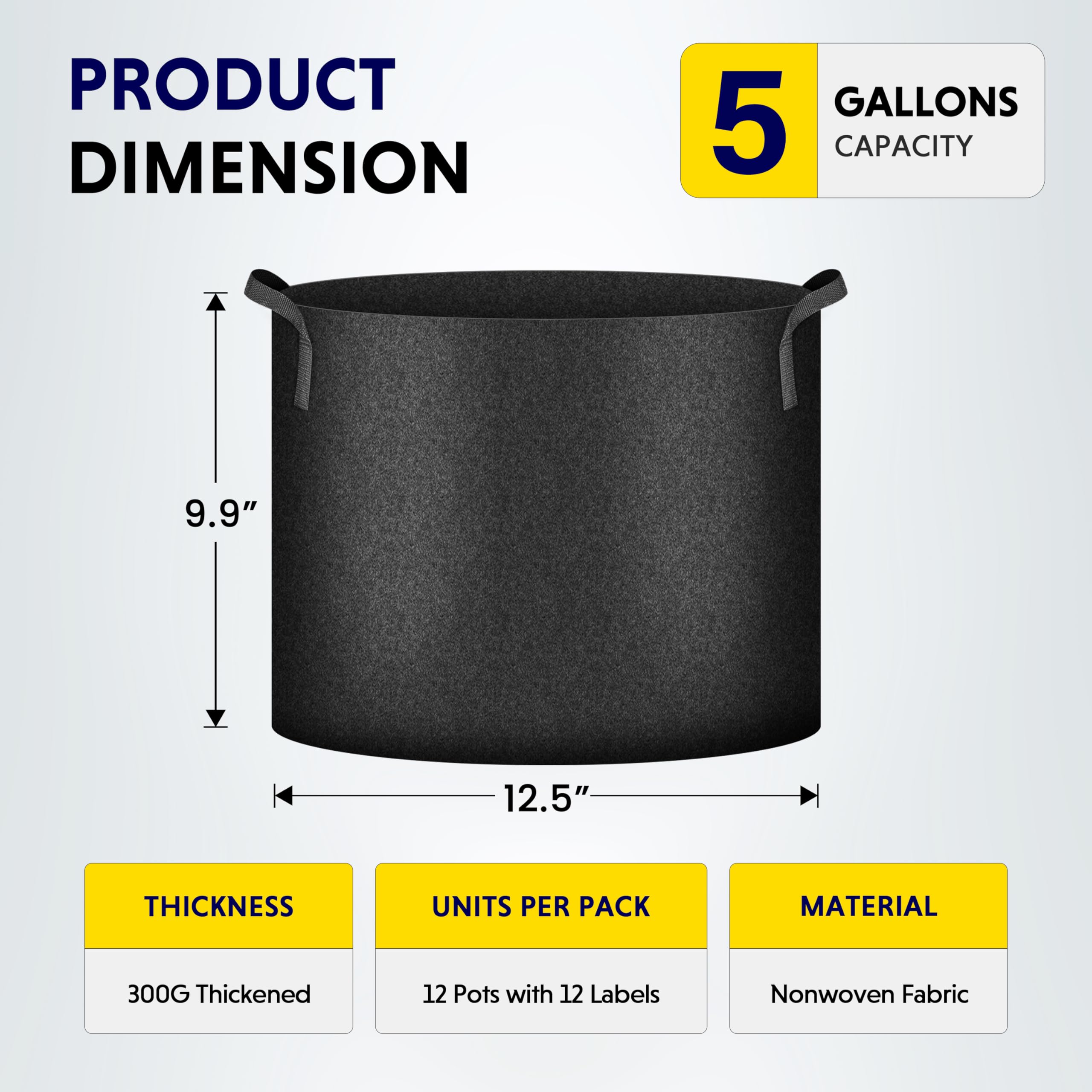 iPower 24-Pack 3 Gallon Grow Bags Heavy Duty Thickened Aeration Nonwoven Fabric Pots with Nylon Handles and 24 Labels for Planting Vegetables, Fruits, Flowers, Black