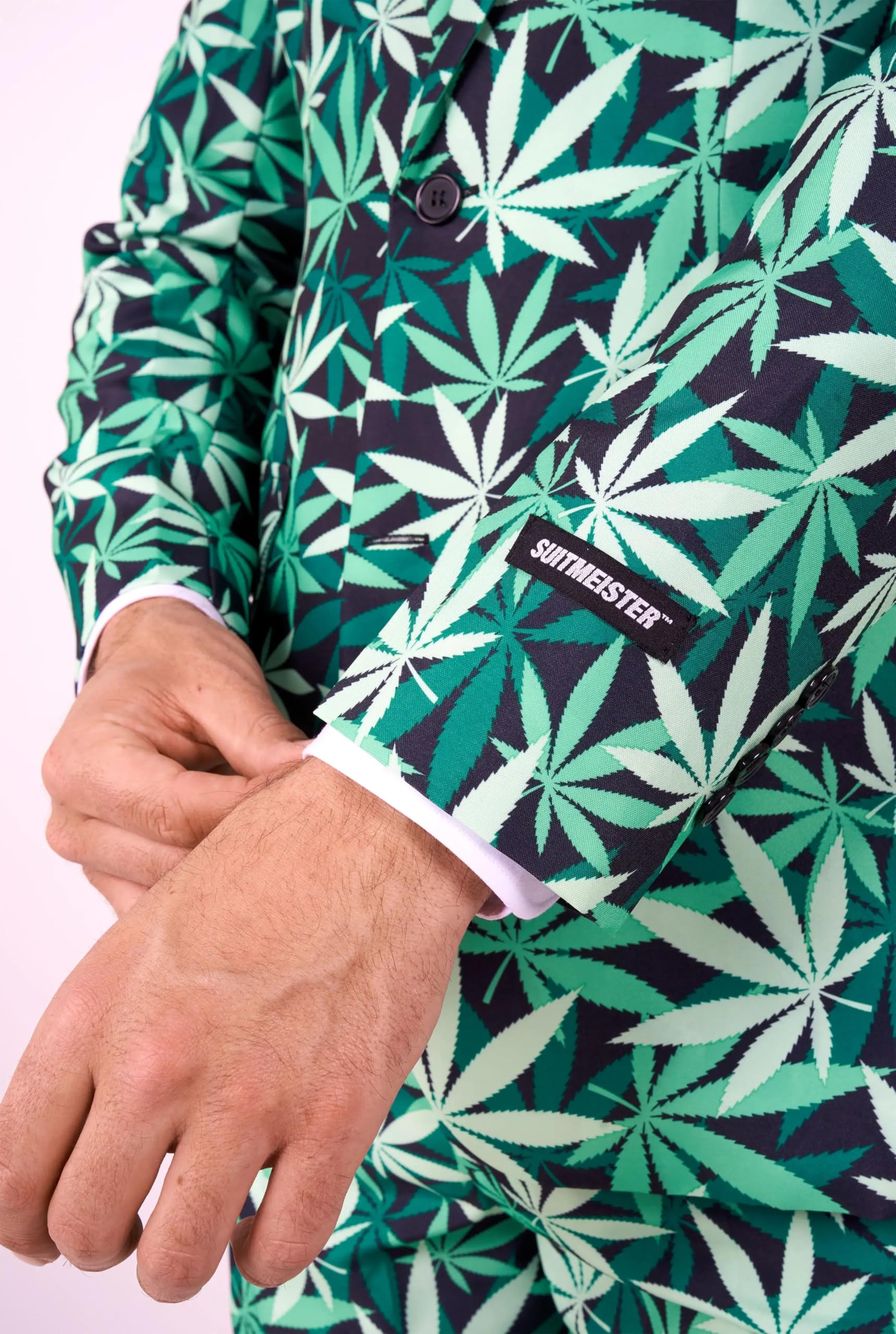 Suitmeister Men's Funny Suit - Cannabis Weed Print Outfit Slim Fit - Green
