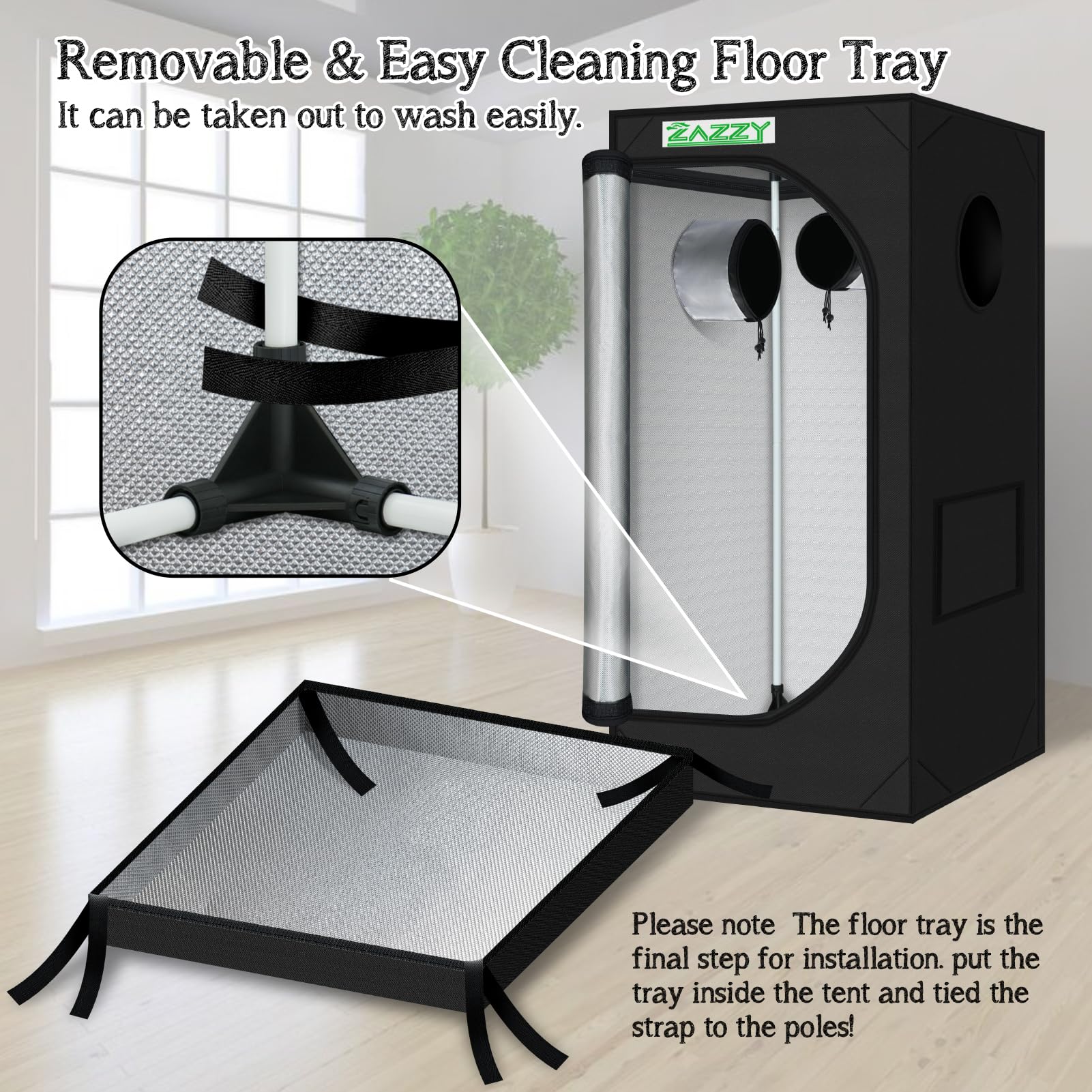 zazzy 3'X3' Grow Tent 32"x32"x63", High Reflective Mylar Growing Tent | Observation Window, Removable Floor Tray and Tool Bag for Planting Indoor Fruit Flower Veg