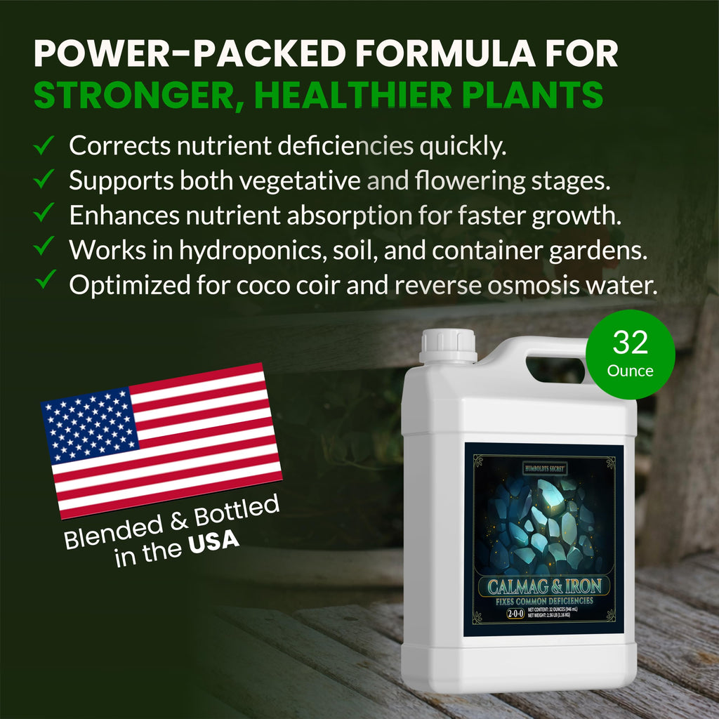 Humboldts Secret CalMag & Iron | Calcium, Magnesium & Chelated Iron Nutrient Fertilizer | Hydroponic Supplies for Vegetative & Flowering Growth in Soil, Coco, Hydroponics or RO Water | 8 Ounce