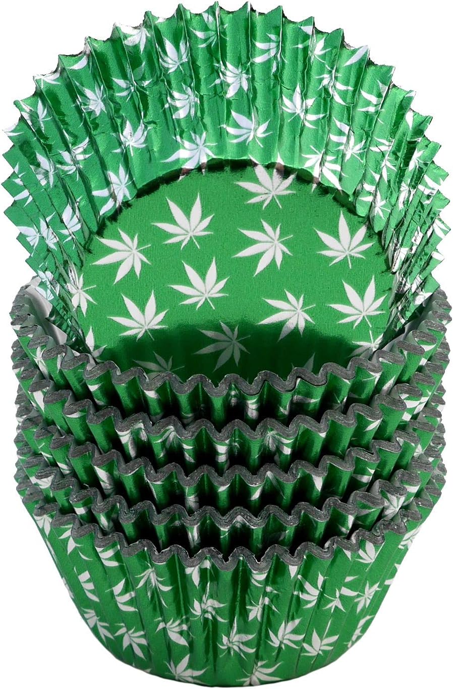 Green Foil Cupcake Liner with Marijuana Leaf Design