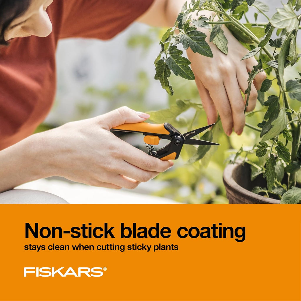 Fiskars 6" Non-Stick Pruning Snips, Resin-Resistant Garden Scissors