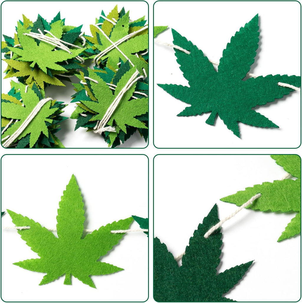 Pot Weed Leaves Garland Felt Artificial Cannabis Marijuana Green Weed Leaves Vines String Banner Wall Hanging Decor 420 Have a Dope Birthday Decorations Party Supplies for Indoor Outdoor, 4Pcs