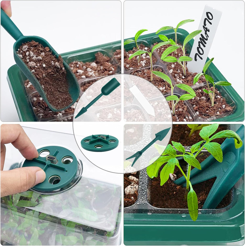 Seed Starter Tray,Plant Propagation Station with Grow Light,2 Pcs | Seedling Starter Kit with Timing Controller,Mini Greenhouse with Humidity Domes and Base,Plant Tray for Seed Growing Starting