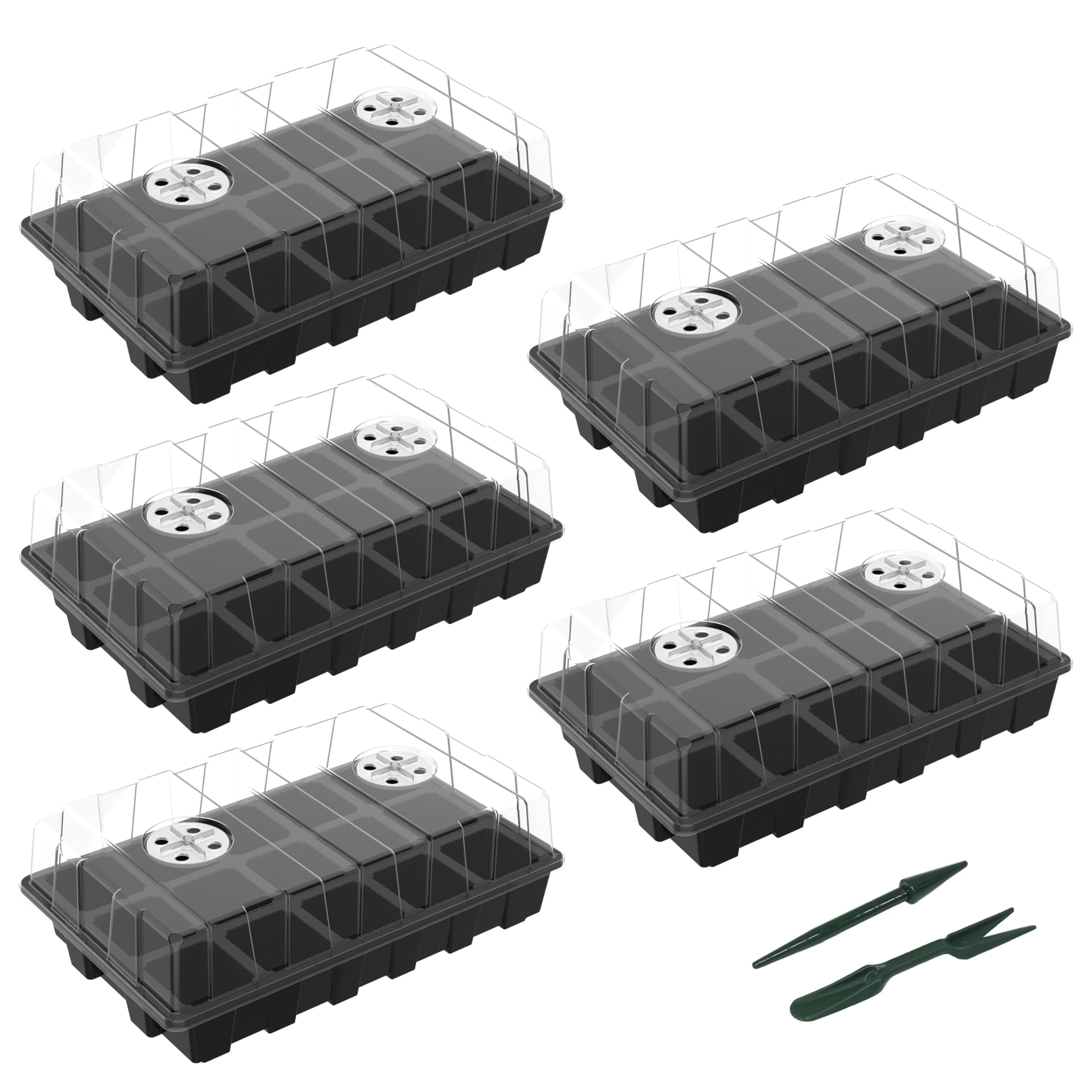 Gardzen 5-Set Seed Starter Tray Kits, Durable Plant Germination Trays with Humidity Vented Domes and Bases, Ideal for Seed Starting, Indoor Gardening, and Greenhouse (Total 200 Cells) | Durable Plant Germination Kit with Humidity Control Domes for Indoor