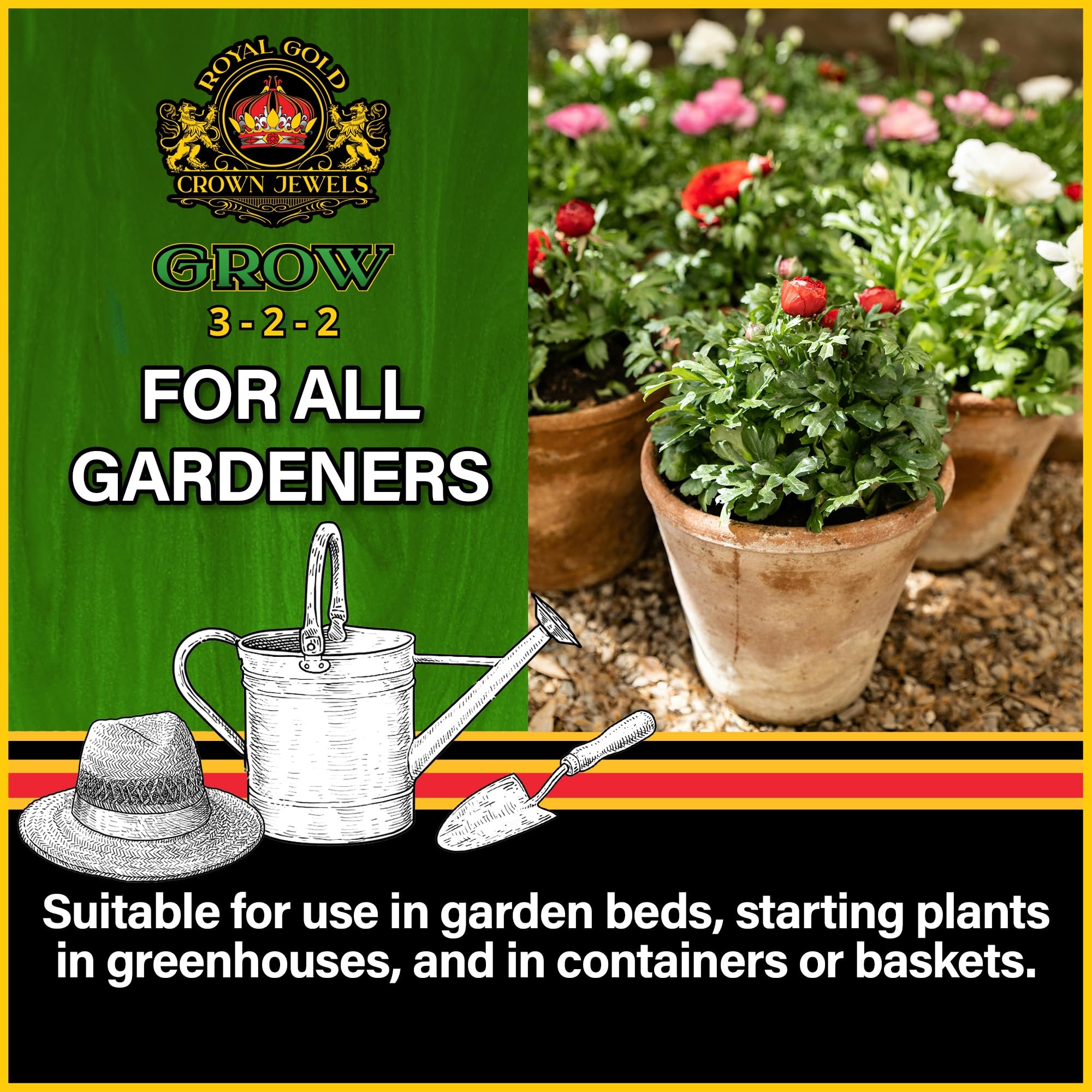 Royal Gold Crown Jewels Organic Grow 3-2-2 Dry Soluble Fertilizer, 5 lbs - Best for Improving Soil Before Planting, Encouraging Vigorous Growth and Plant Feeding