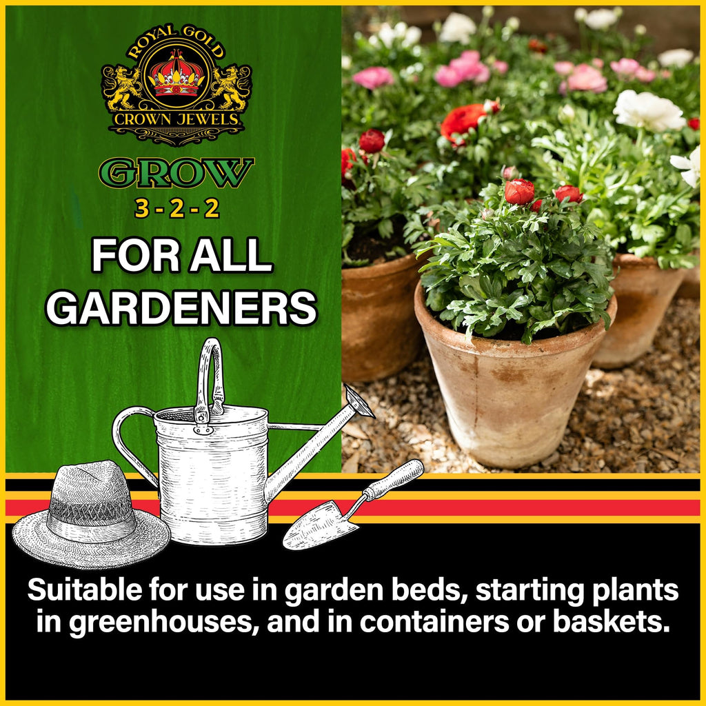 Royal Gold Crown Jewels Organic Grow 3-2-2 Dry Soluble Fertilizer, 5 lbs - Best for Improving Soil Before Planting, Encouraging Vigorous Growth and Plant Feeding