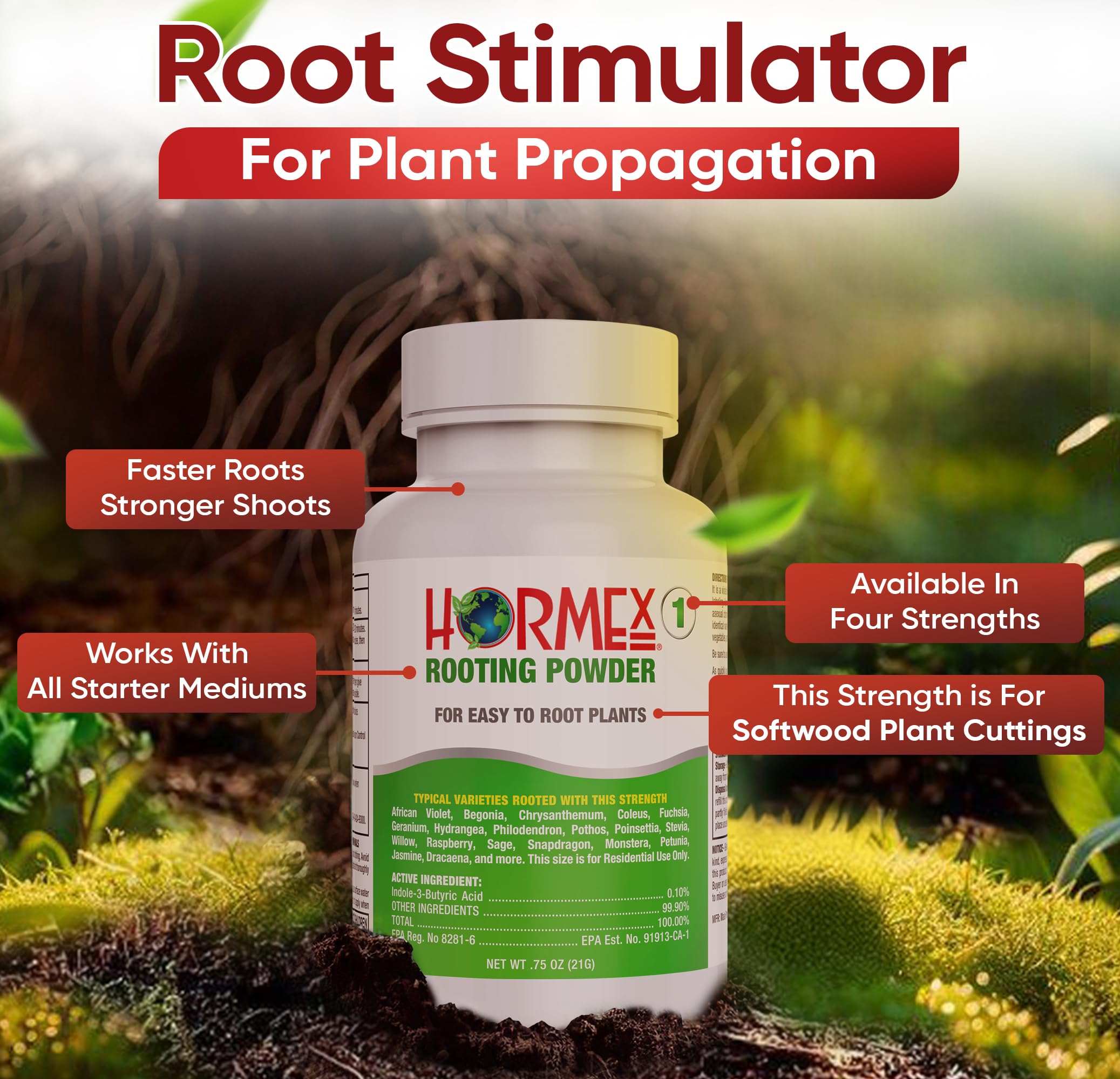 Hormex Rooting Hormone for Cuttings #16 - Max-Strength Powder (1.60% IBA) | Maximum Strength Rooting Hormone, Root Stimulator for Plants, Rooting Powder Compound for Difficult Hardwood Plants & Trees