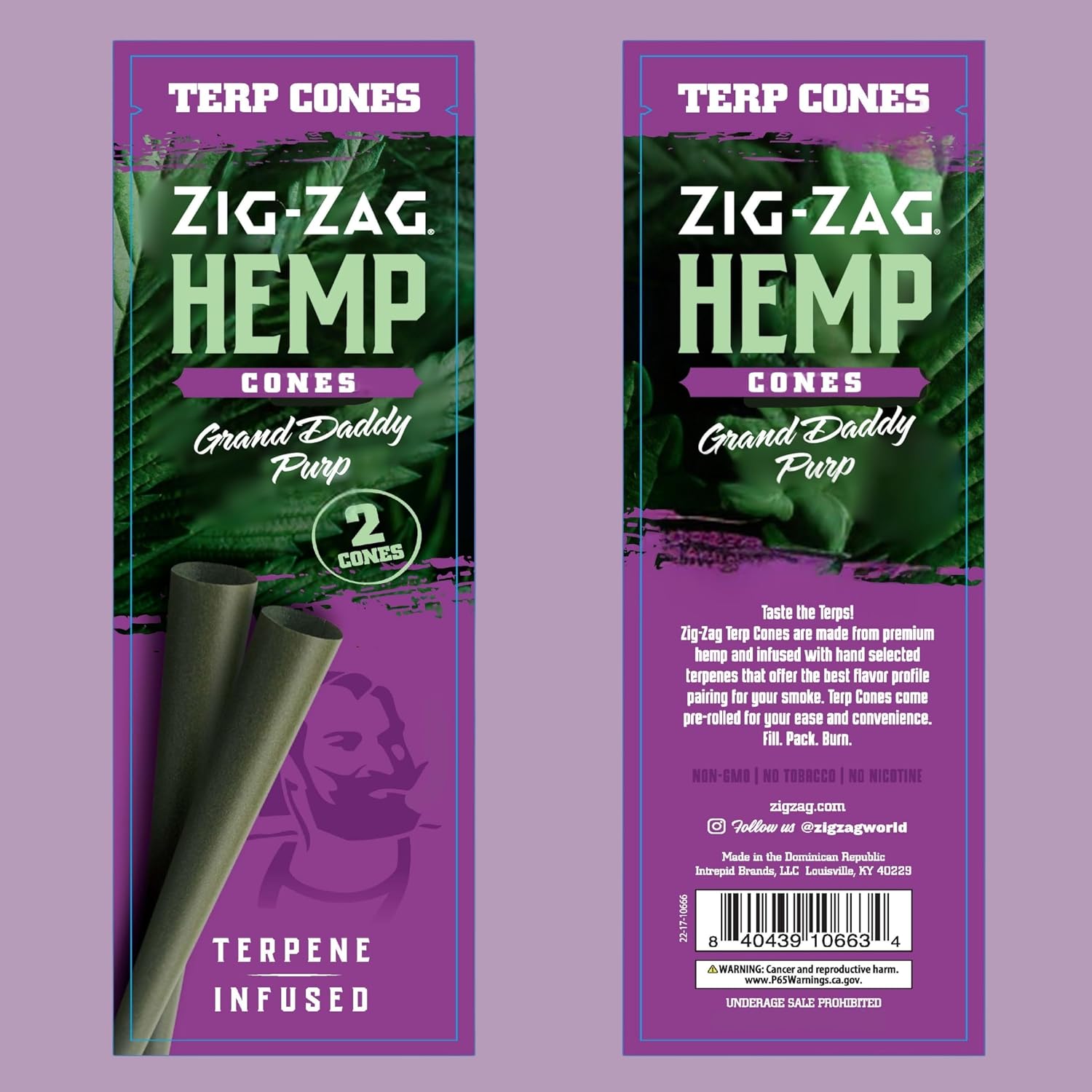 ZIG-ZAG Natural Infused Hemp Cones - Grand Daddy Purp - Pre Rolled - 15 Packs (2 Cones/Pack) - Convenient & Consistent - Prerolled