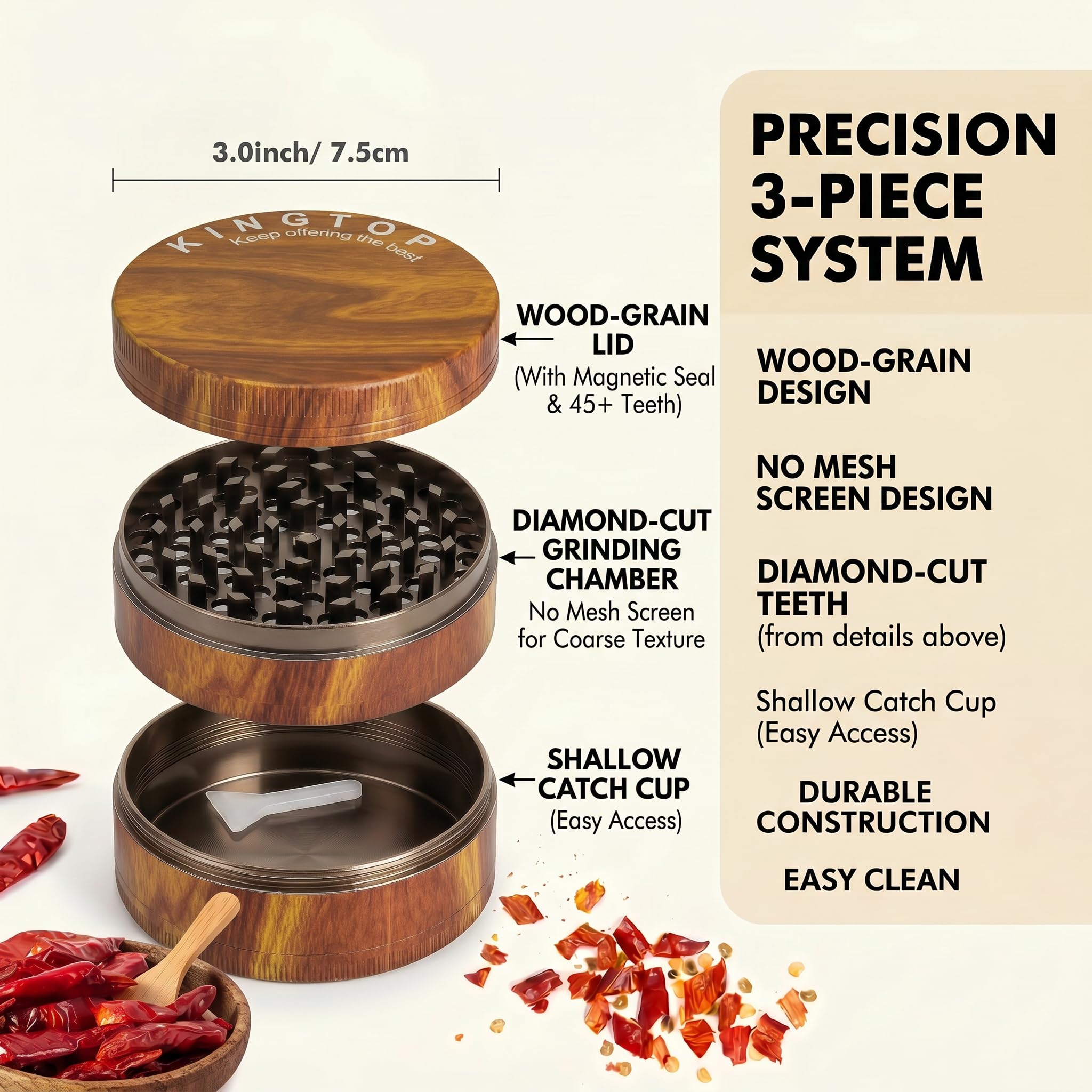 KINGTOP 3 Inch Large Grinder, Zinc Alloy Mills (Colorful)