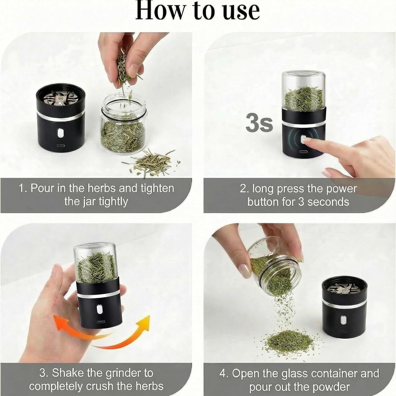 Upgraded Mini Electric Grinder Spice Smart Herb 400 mAh with 50ml Jar,Easy to Carry(Grinder)