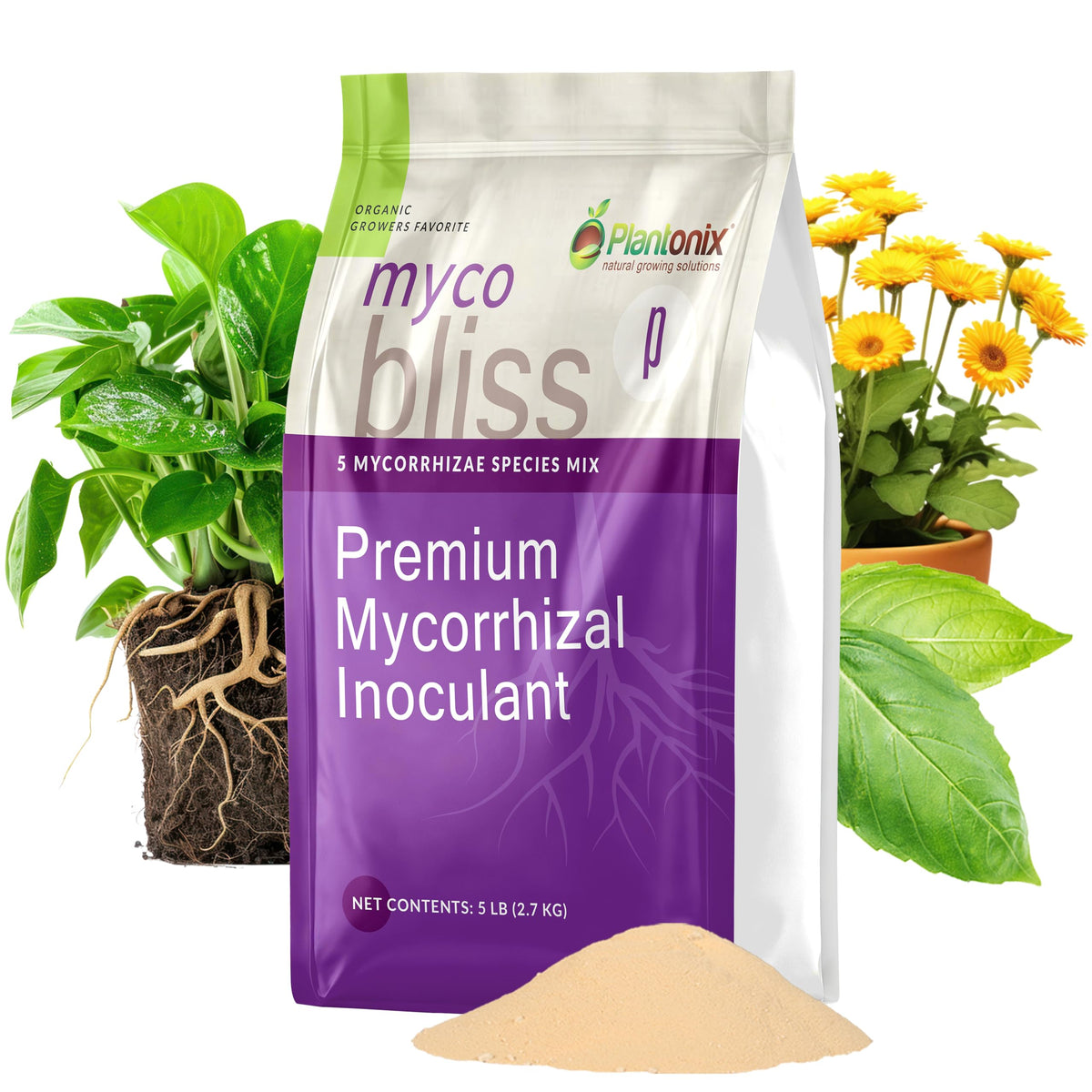 Myco Bliss Granular (2lbs) - Mycorrhizal Fungi for Plants - 5 Strain Mycorrhizal Inoculant with 1000 Propagules Per Gram - Highly Concentrated Mycorrhizae for Plants, Potting Soil, & Garden Soil