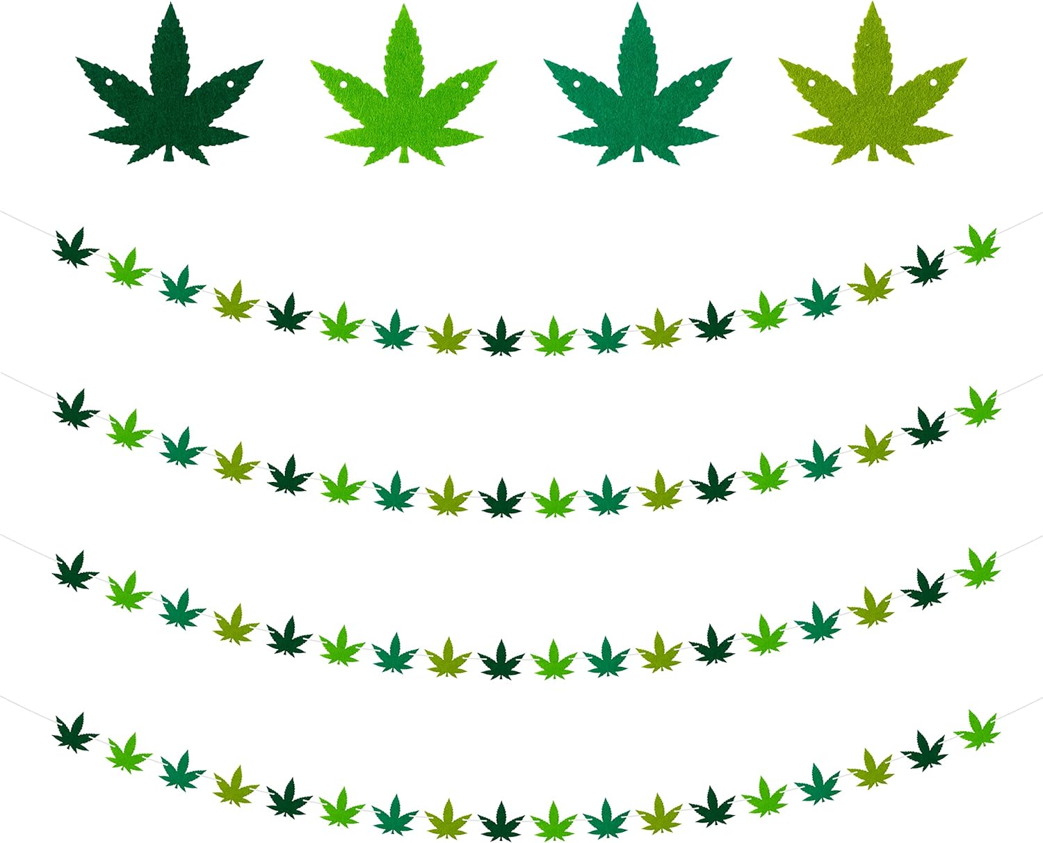 Pot Weed Leaves Garland Felt Artificial Cannabis Marijuana Green Weed Leaves Vines String Banner Wall Hanging Decor 420 Have a Dope Birthday Decorations Party Supplies for Indoor Outdoor, 4Pcs