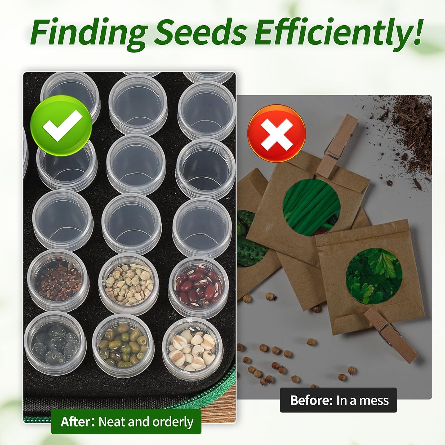 Douorgan Seed Storage Box, Portable Seed Saving Box, Sturdy Seed Organizer Kit Seed Envelopes Funnel Label, Seed Container for Flower Plants Vegetable Seed, M-60 Slots