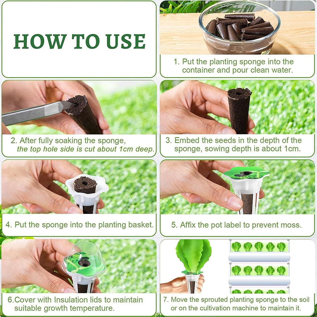 Potchen 400 Pcs Hydroponic Growing Kit - Reusable Plant Grow Sponges, Baskets, Lids & Labels - Indoor Use - Modern Style - Hole Design - Flower Theme - Polished Finish