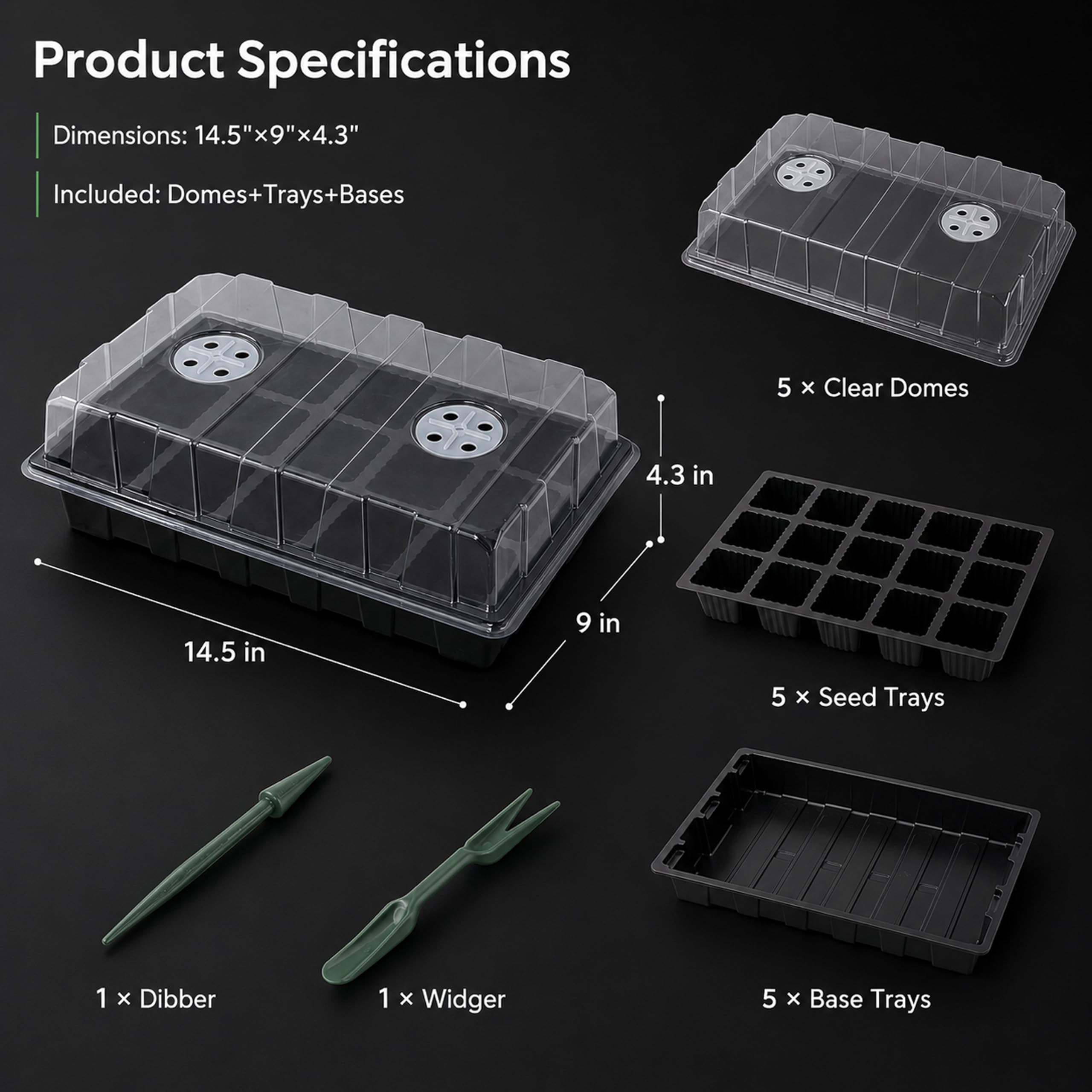 Gardzen 5-Set Seed Starter Tray Kits, Durable Plant Germination Trays with Humidity Vented Domes and Bases, Ideal for Seed Starting, Indoor Gardening, and Greenhouse (Total 200 Cells) | Durable Plant Germination Kit with Humidity Control Domes for Indoor