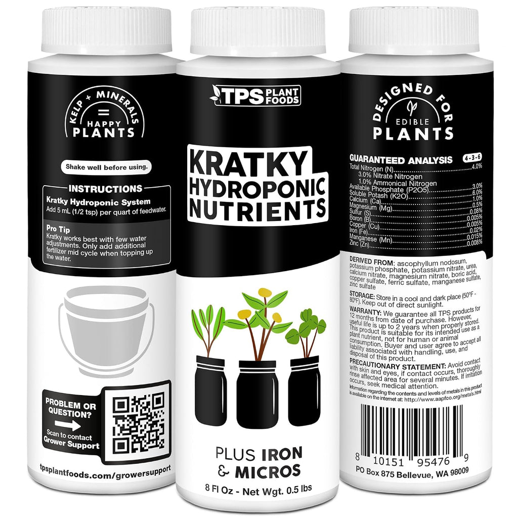 Kratky Hydroponic Fertilizer – Liquid Plant Food for Passive Hydroponics, Strong Roots & Higher Yields, 8 oz