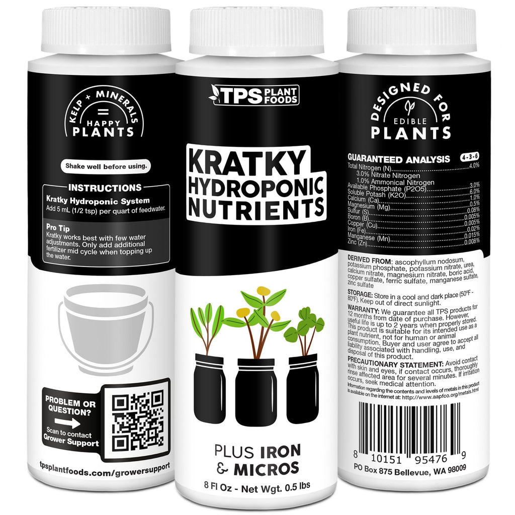 Kratky Hydroponic Fertilizer – Liquid Plant Food for Passive Hydroponics, Strong Roots & Higher Yields, 8 oz