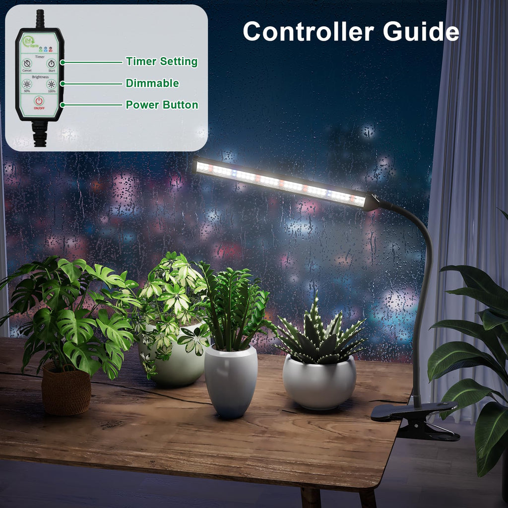 Grow Light,24W (160Watts Equiv) 5000K White Full Spectrum LED Growing Lamp Clip on Desk for Indoor Plants,Bulbs Replaceable & Non-dimmable (Black, 80Watts)
