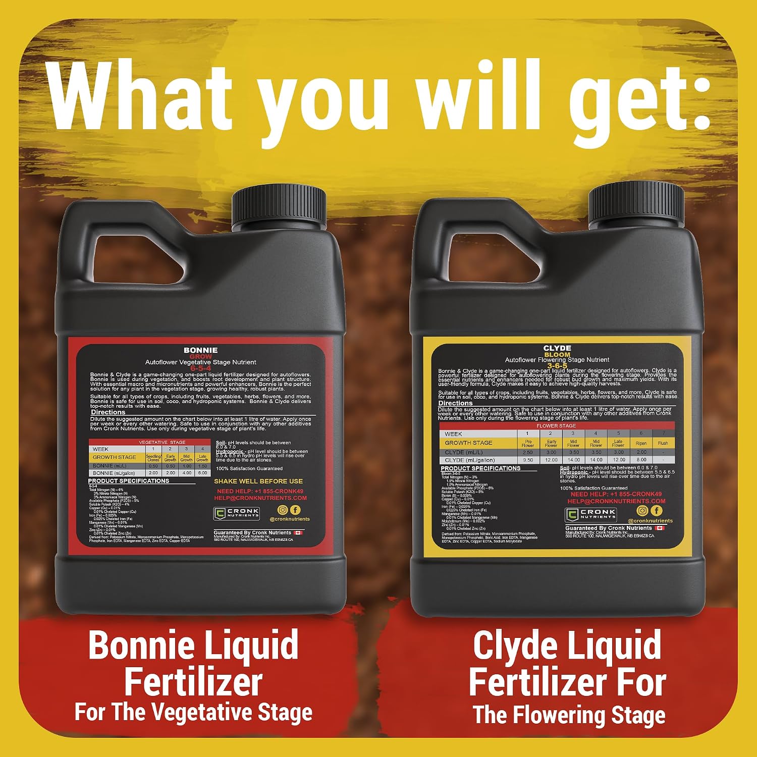 Cronk Nutrients Bonnie and Clyde Autoflower Plant Food - Kit, 500 mL | Liquid Fertilizer for Vegetative, Flowering Stage - Packed with Micronutrients to Support Plant Growth