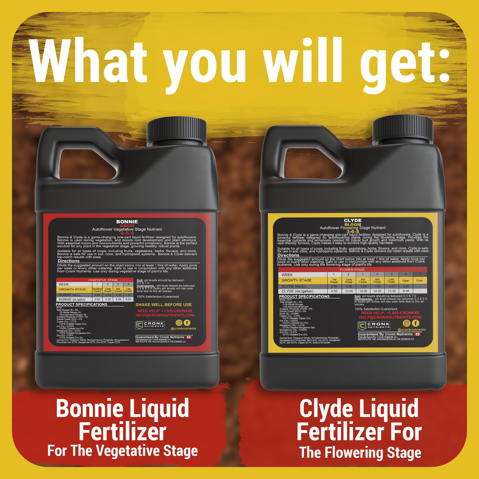 Cronk Nutrients Bonnie and Clyde Autoflower Plant Food - Kit, 500 mL | Liquid Fertilizer for Vegetative, Flowering Stage - Packed with Micronutrients to Support Plant Growth