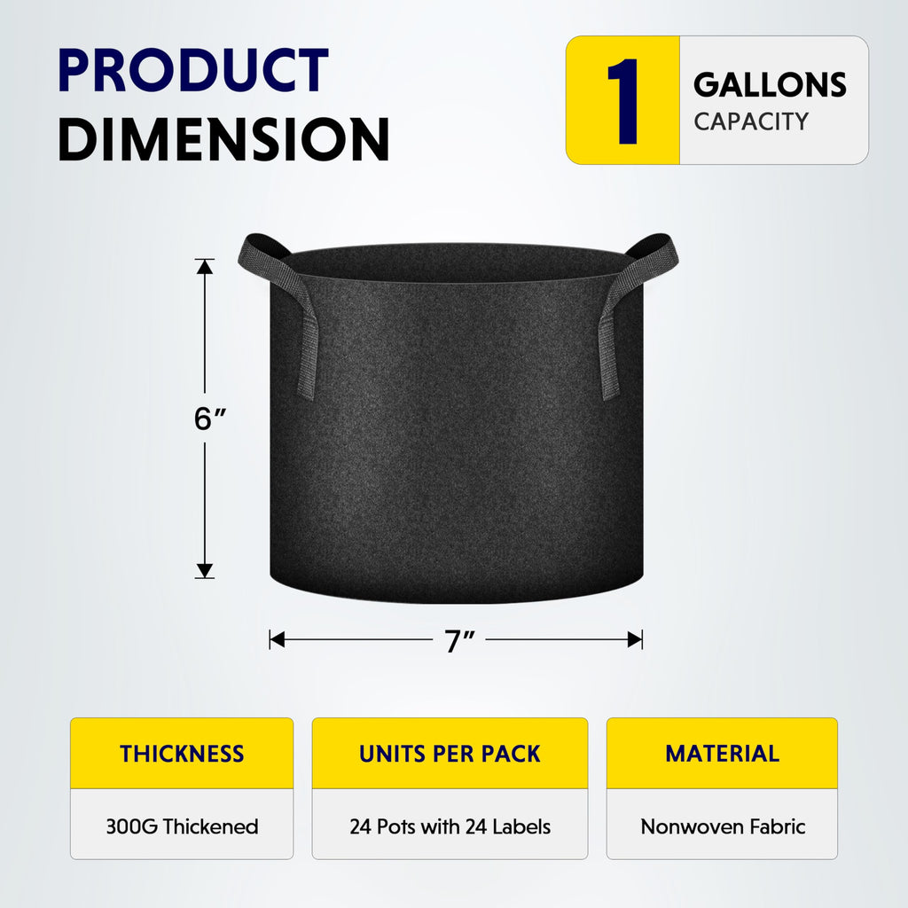 iPower 24-Pack 3 Gallon Grow Bags Heavy Duty Thickened Aeration Nonwoven Fabric Pots with Nylon Handles and 24 Labels for Planting Vegetables, Fruits, Flowers, Black