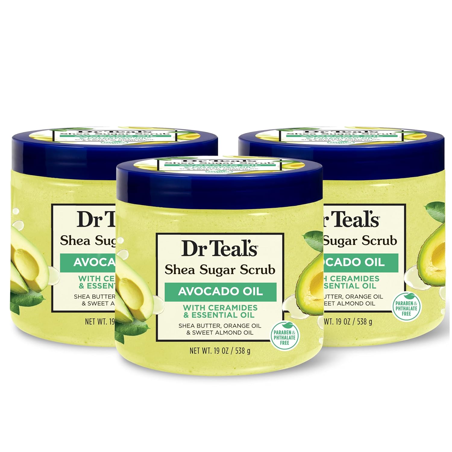 Dr Teal's Shea Sugar Body Scrub, Cannabis Sativa Hemp Seed Oil with Essential Oils, 19 oz (Pack of 3)