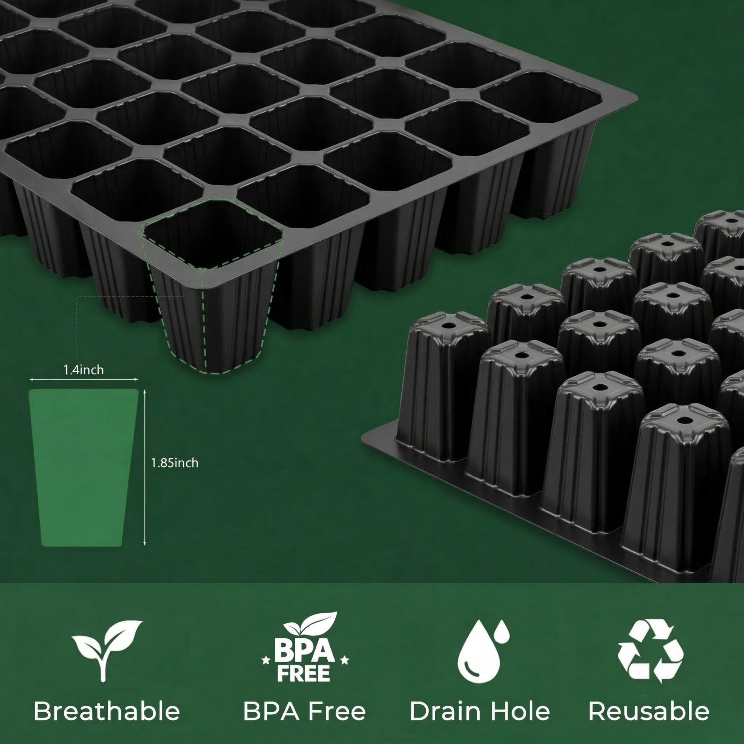 Gardzen 5-Set Seed Starter Tray Kits, Durable Plant Germination Trays with Humidity Vented Domes and Bases, Ideal for Seed Starting, Indoor Gardening, and Greenhouse (Total 200 Cells) | Durable Plant Germination Kit with Humidity Control Domes for Indoor