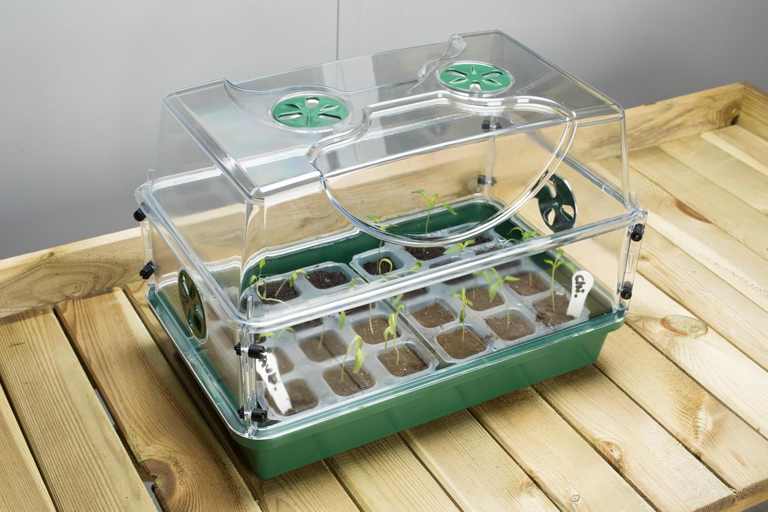 Medium Seed and Herb Domed Propagator with Vented Side Height Extension and Security Clip Set,Green